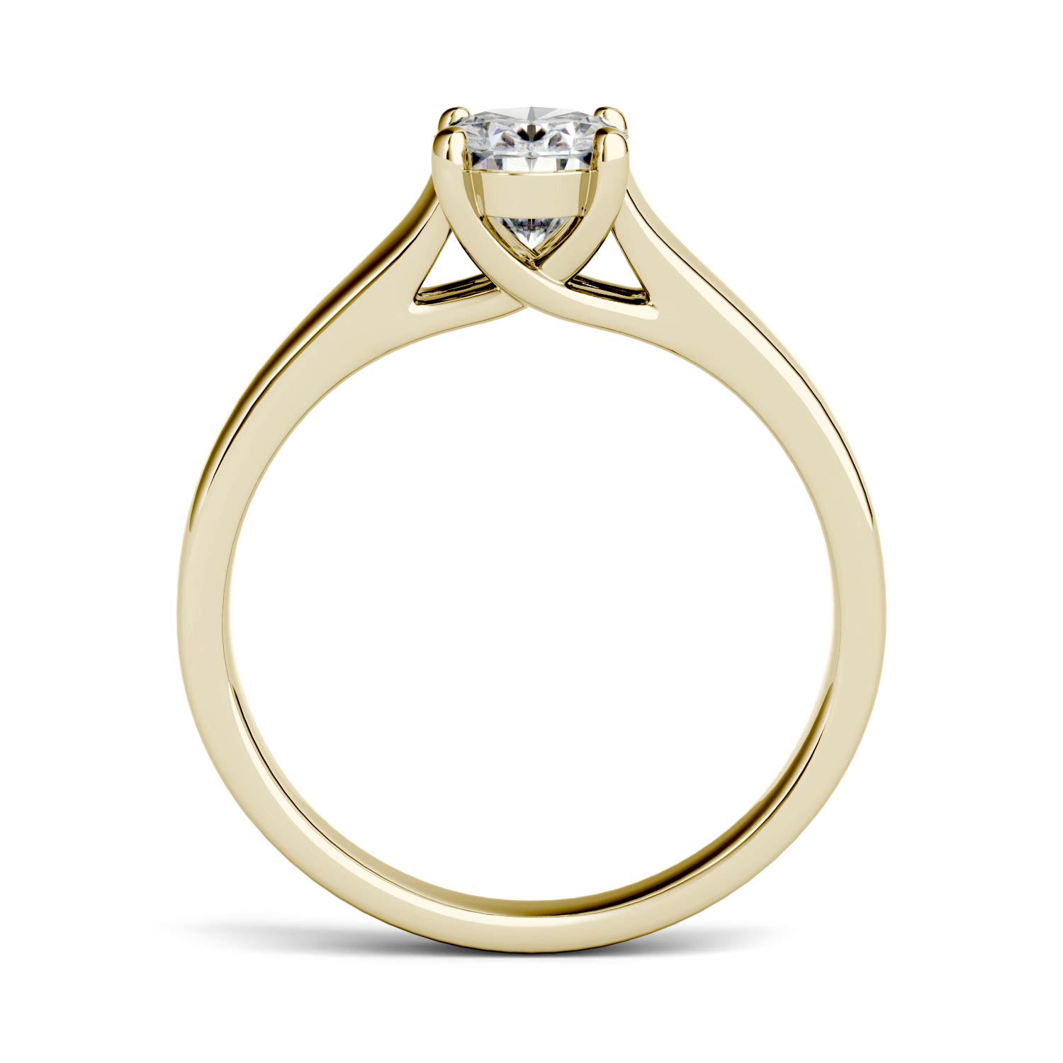 1.50 CTW DEW Oval Moissanite Trellis Solitaire Engagement Ring in 14K Yellow Gold