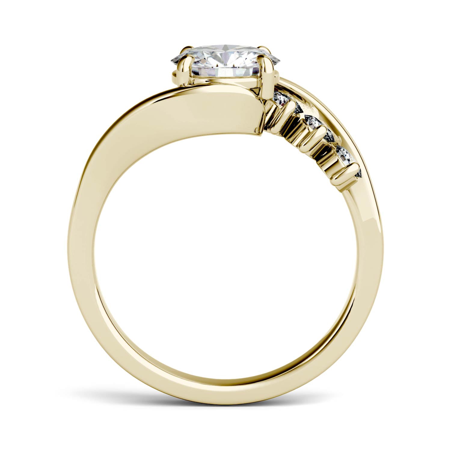 1.38 CTW DEW Round Moissanite Bypass Side-Stone Engagement Ring in 14K Yellow Gold