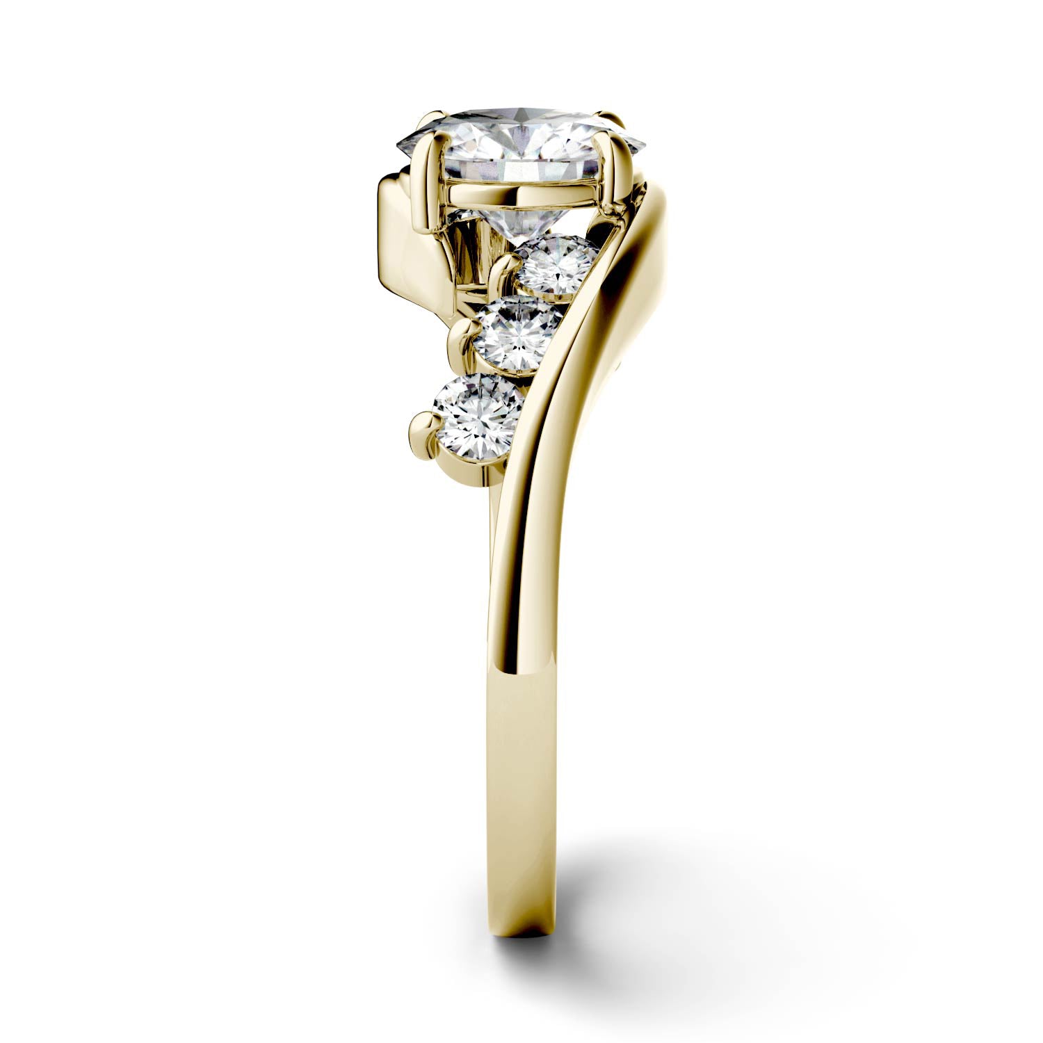 1.38 CTW DEW Round Moissanite Bypass Side-Stone Engagement Ring in 14K Yellow Gold