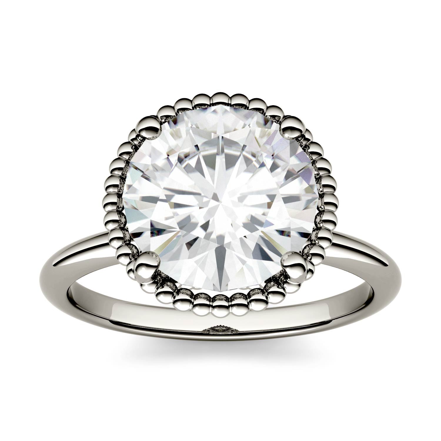 3.60 CTW DEW Round Moissanite Beaded Solitaire Engagement Ring in 14K White Gold