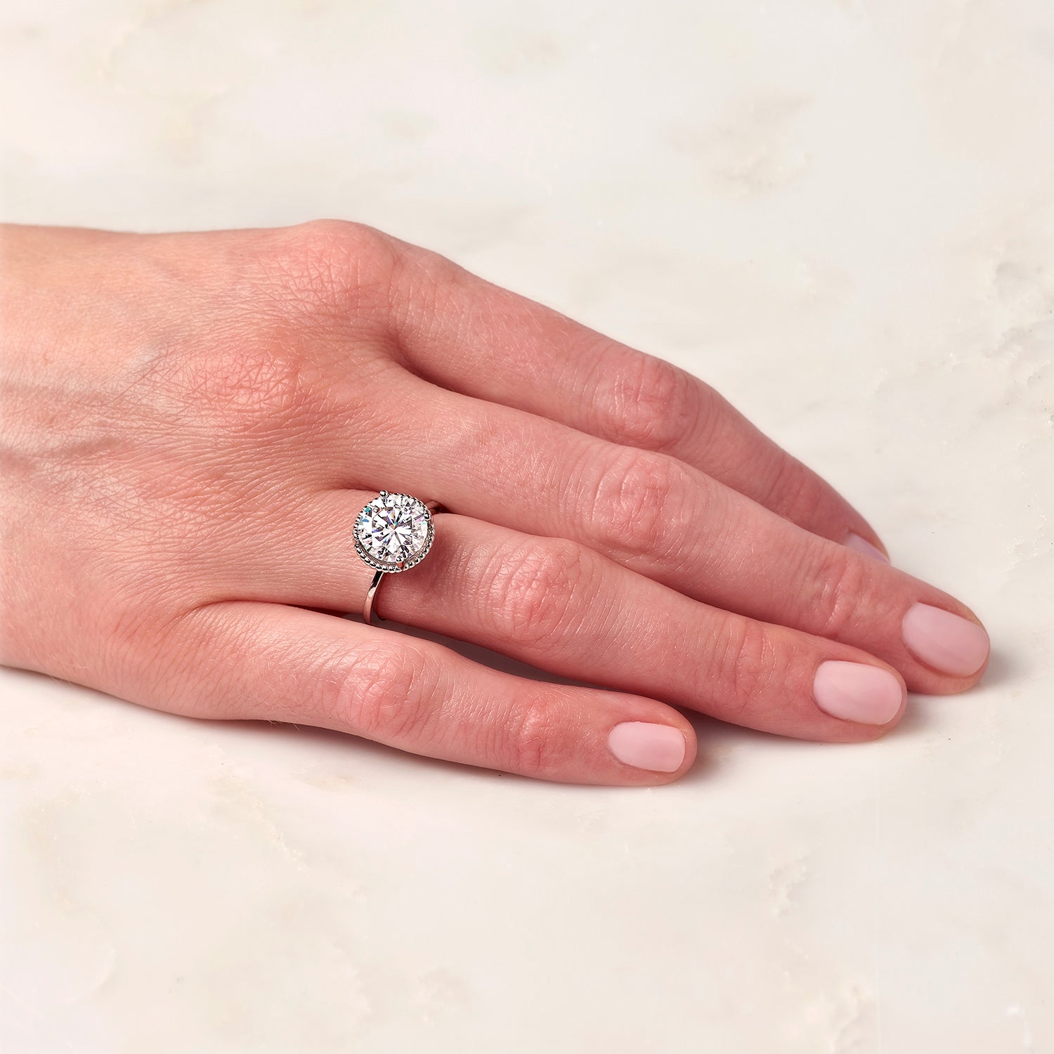 3.60 CTW DEW Round Moissanite Beaded Solitaire Engagement Ring in 14K White Gold