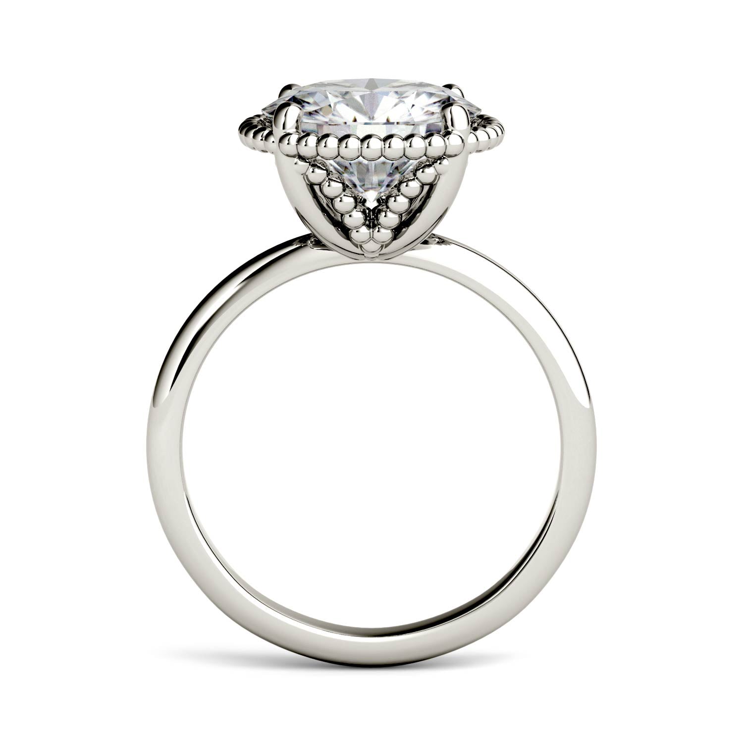 3.60 CTW DEW Round Moissanite Beaded Solitaire Engagement Ring in 14K White Gold