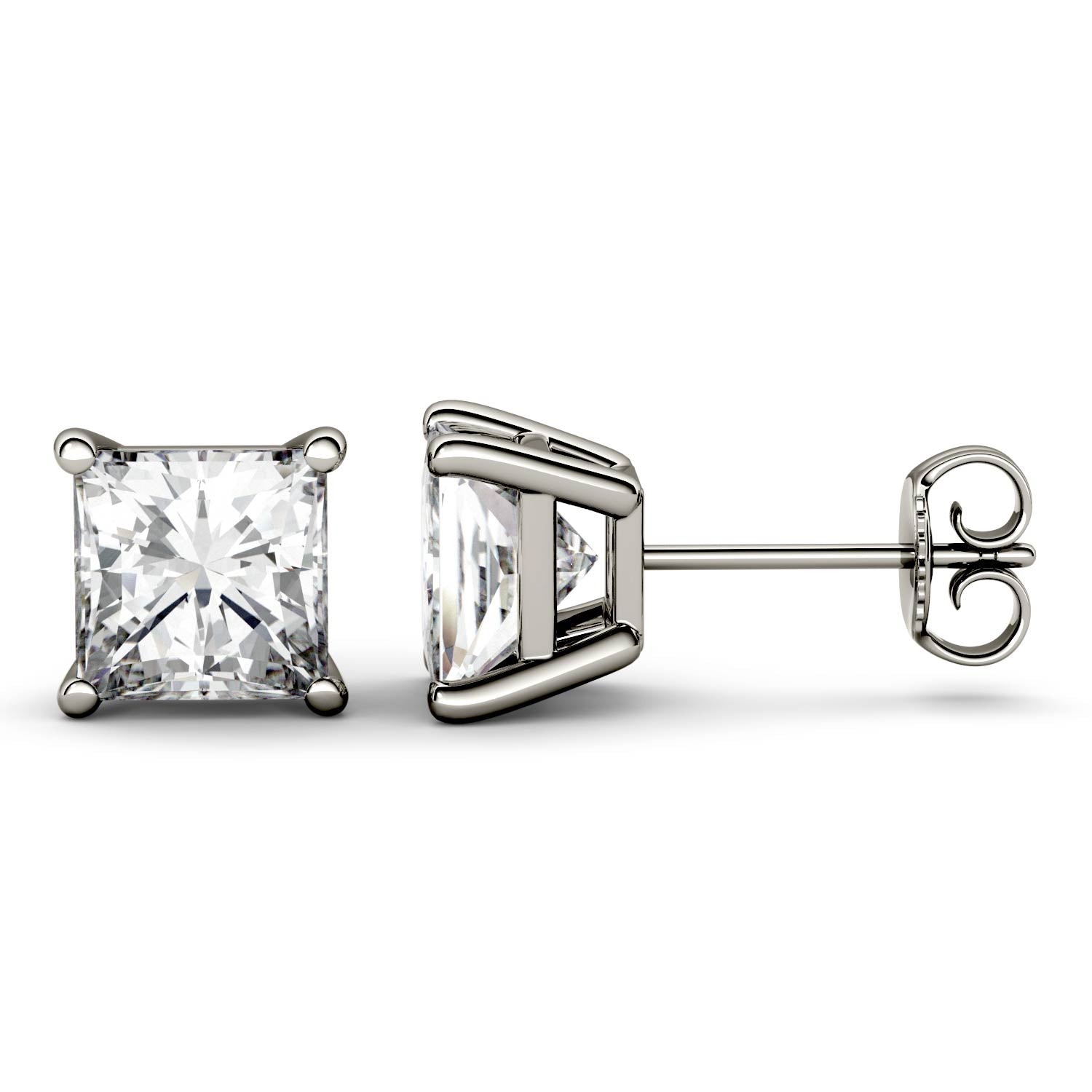 3.40 CTW DEW Square Brilliant Moissanite Stud Earrings in 14K White Gold