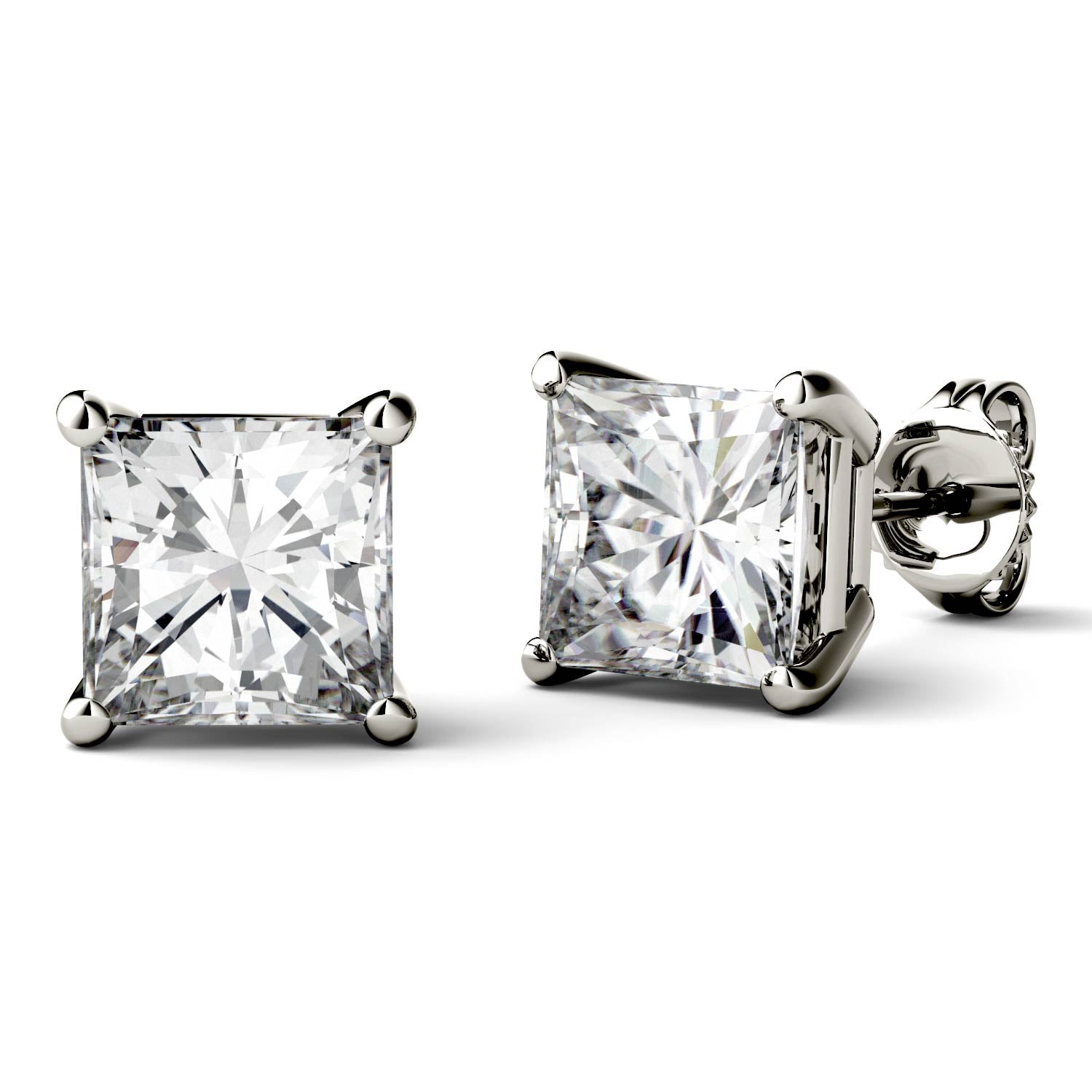3.40 CTW DEW Square Brilliant Moissanite Stud Earrings in 14K White Gold