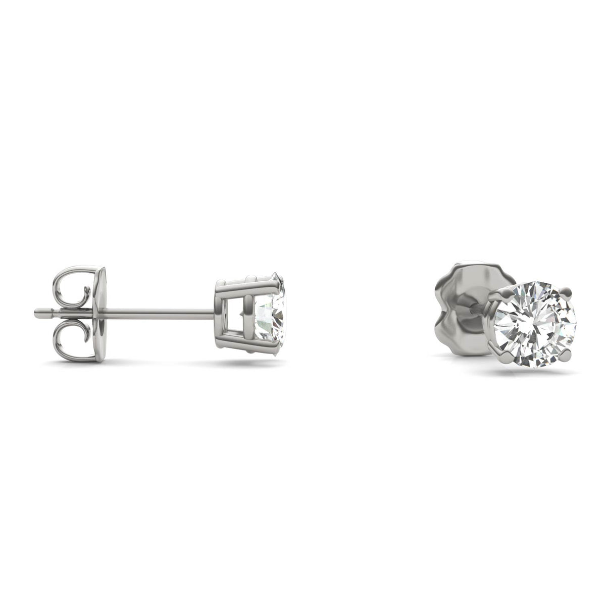 1.00 CTW DEW Round Near-Colorless Moissanite Classic Stud Earrings in Sterling Silver