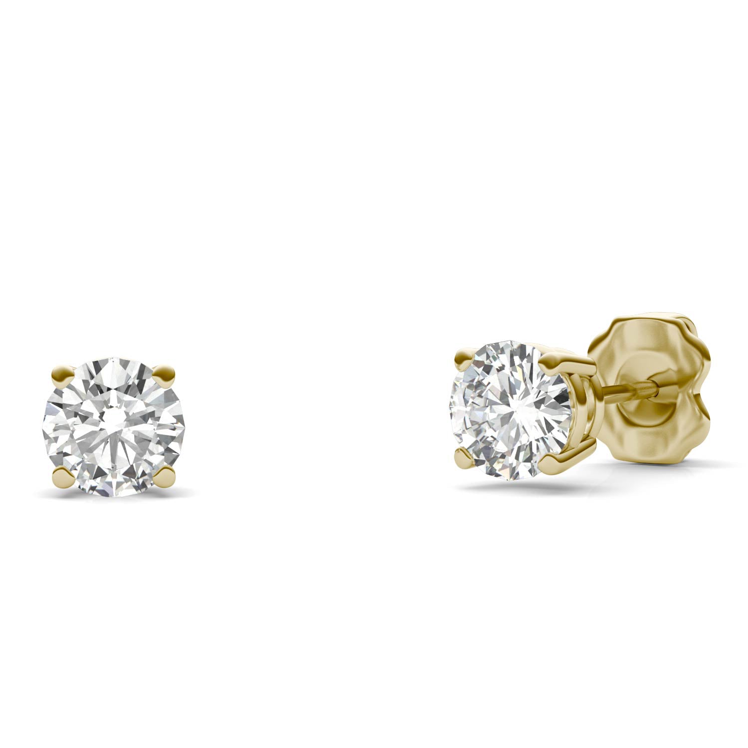 1 CTW DEW Round Moissanite Basket Studs in 14K Yellow Gold