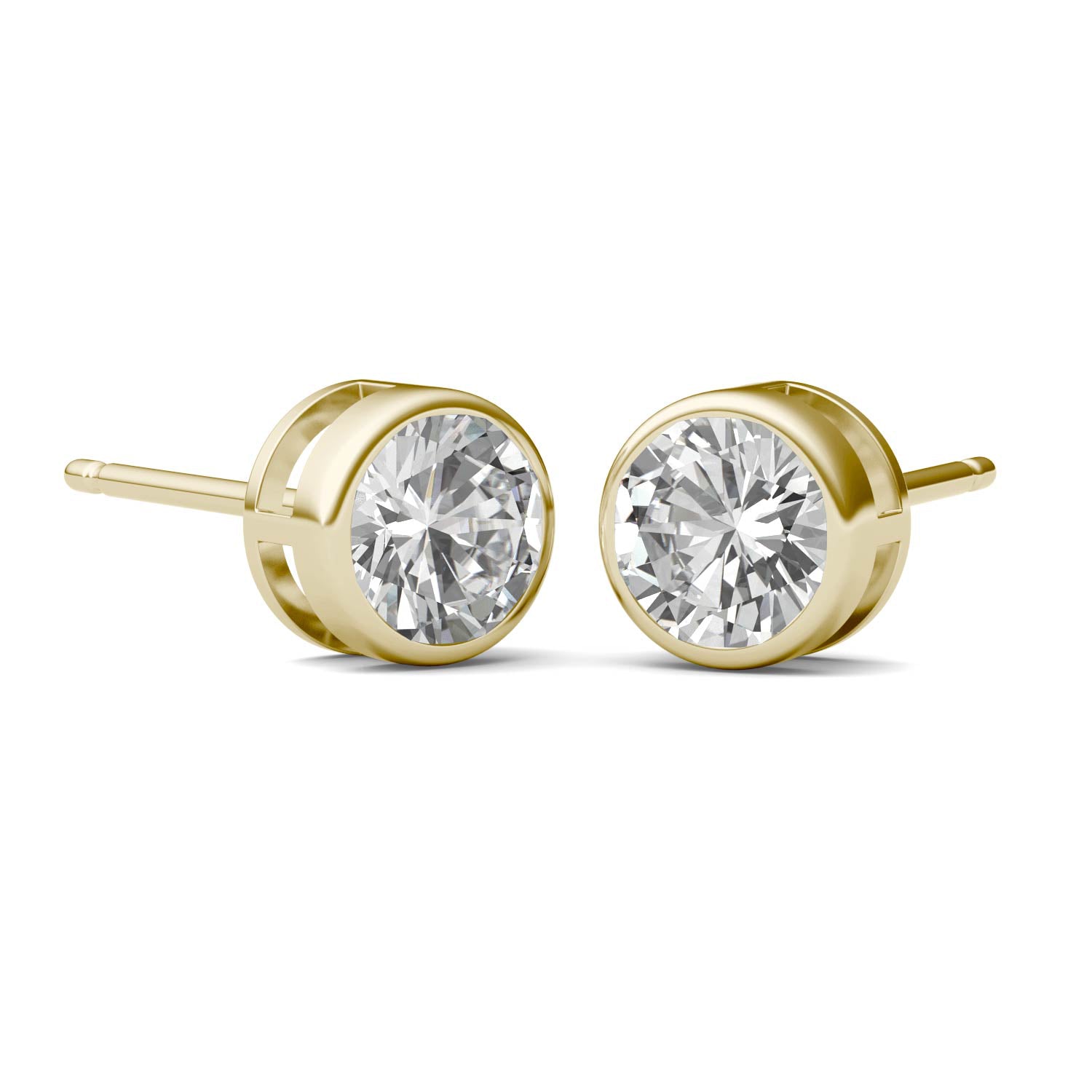 1 CTW DEW Round Moissanite Bezel Earrings 14K Yellow Gold