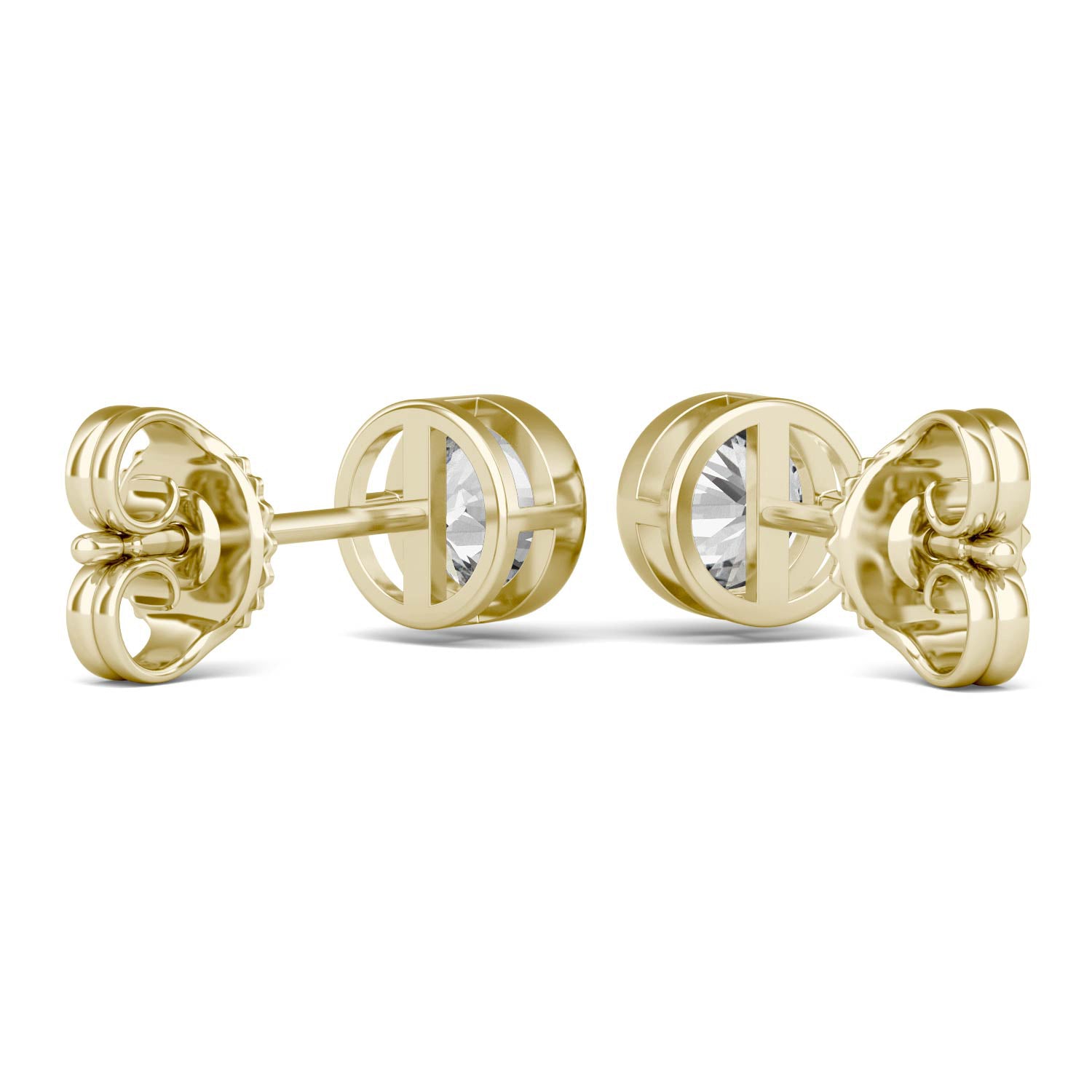 1 CTW DEW Round Moissanite Bezel Earrings 14K Yellow Gold