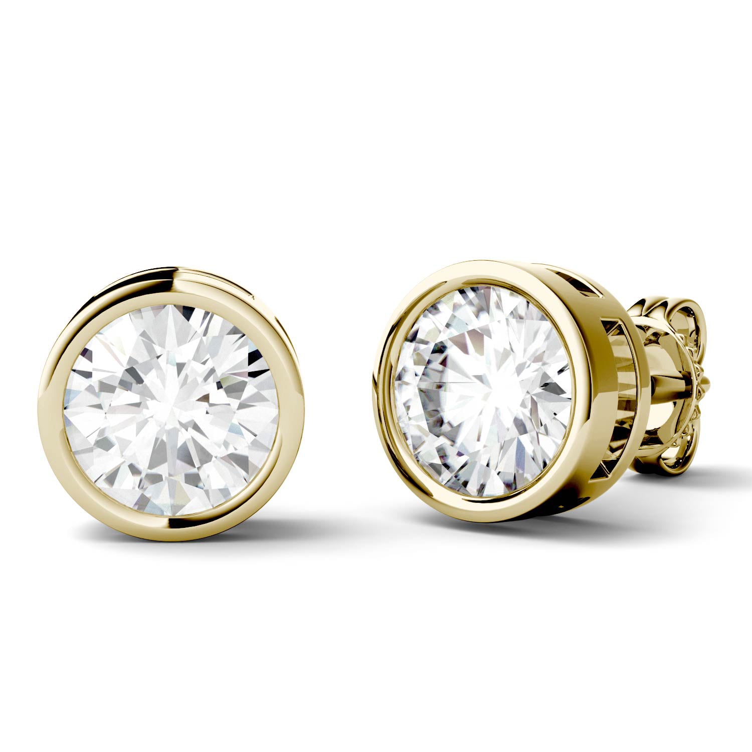2 CTW DEW Round Moissanite Bezel Earrings 14K Yellow Gold