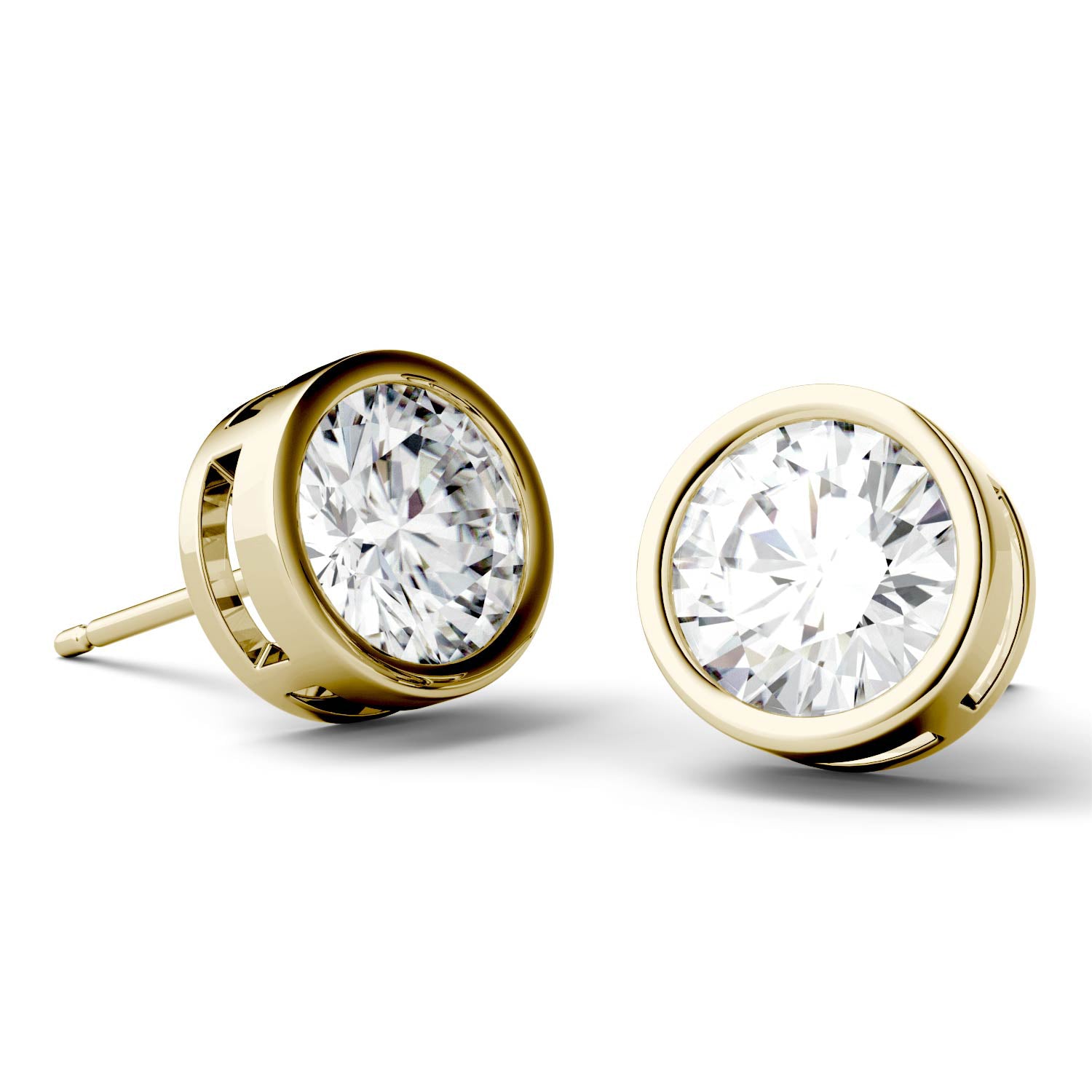 2 CTW DEW Round Moissanite Bezel Earrings 14K Yellow Gold