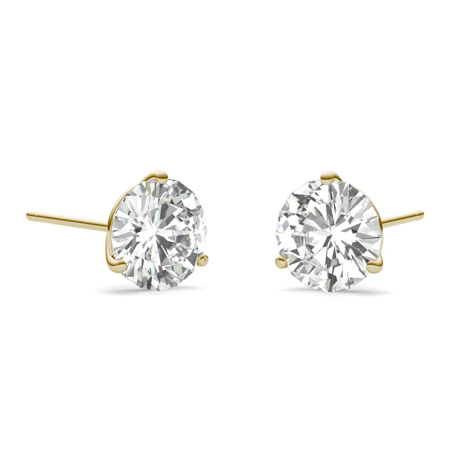 2 CTW DEW Round Moissanite Three-Prong Studs in 14K Yellow Gold