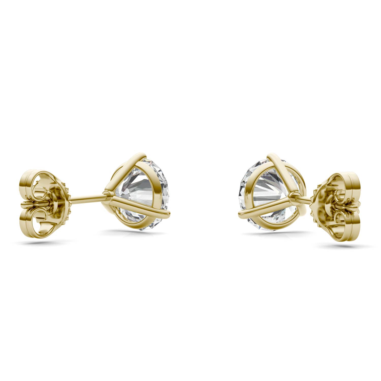 2 CTW DEW Round Moissanite Three-Prong Studs in 14K Yellow Gold