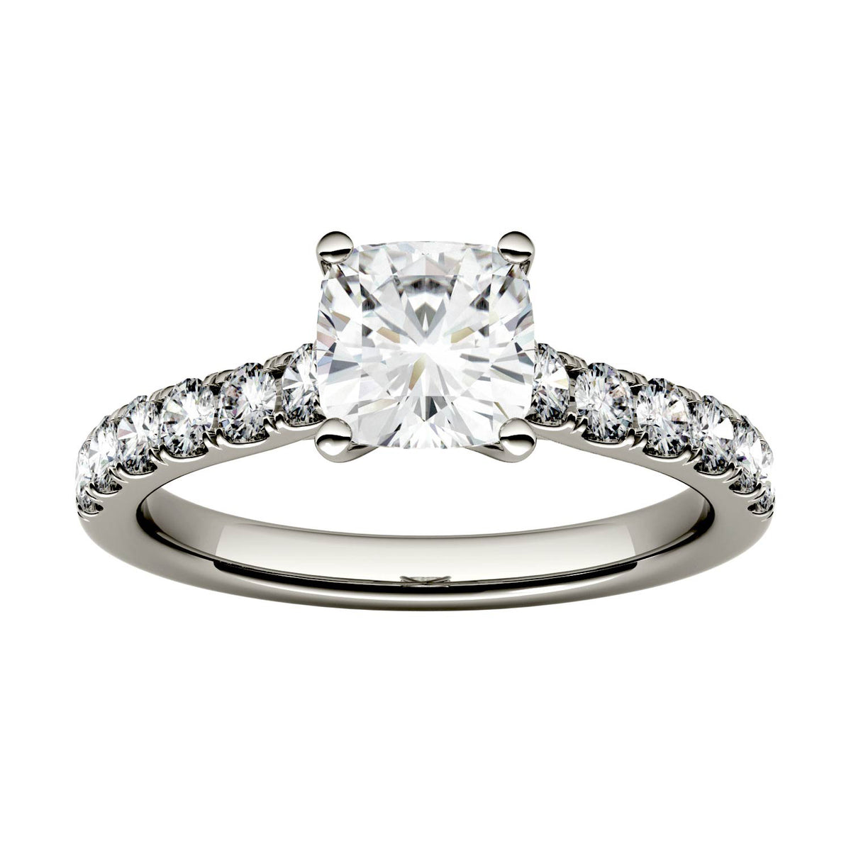 1.46 CTW DEW Cushion Moissanite Engagement Ring in 14K White Gold