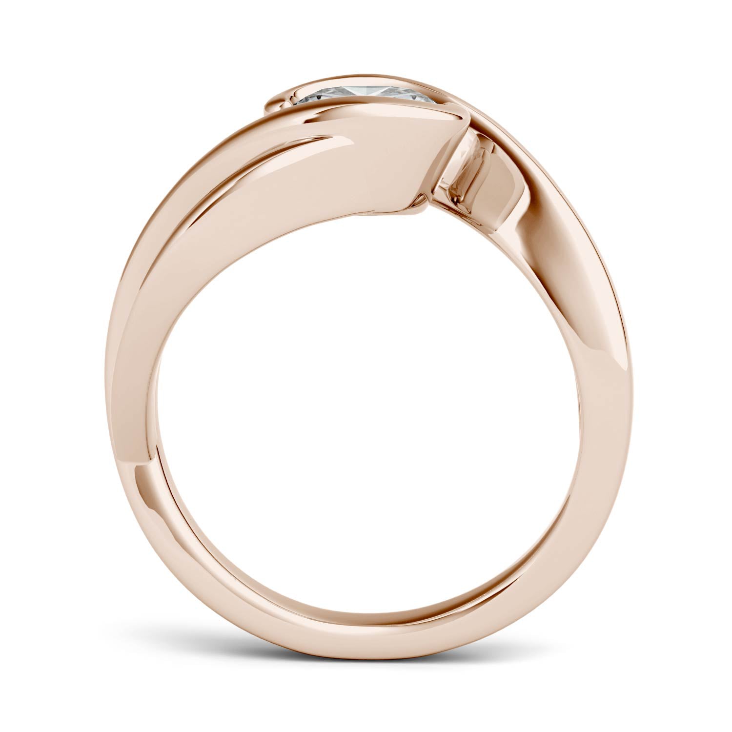 1.10 CTW DEW Cushion Moissanite Swirl Bypass Solitaire Engagement Ring in 14K Rose Gold