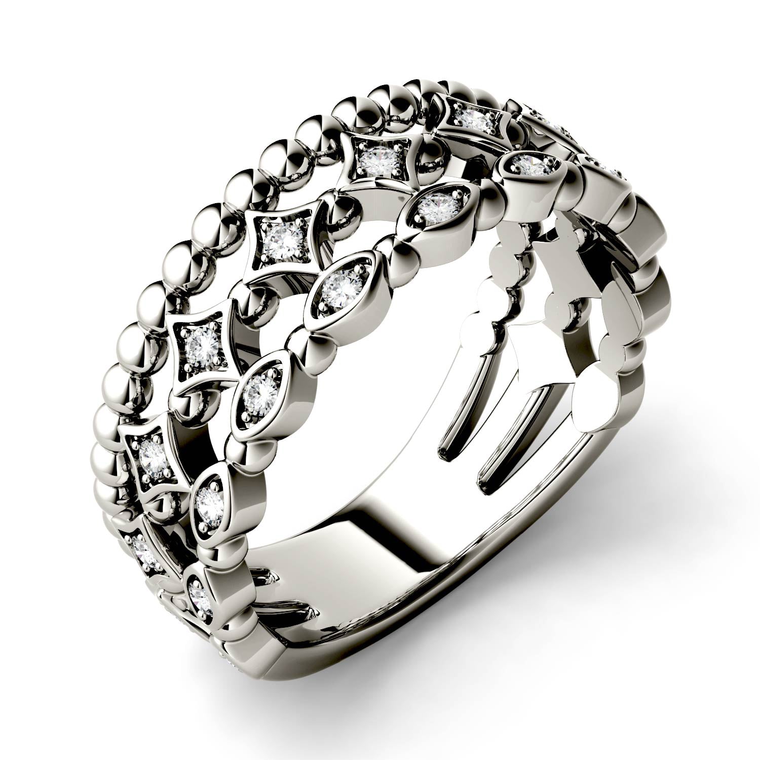 0.11 CTW DEW Triple Row Moissanite Stacker Ring in 14K White Gold