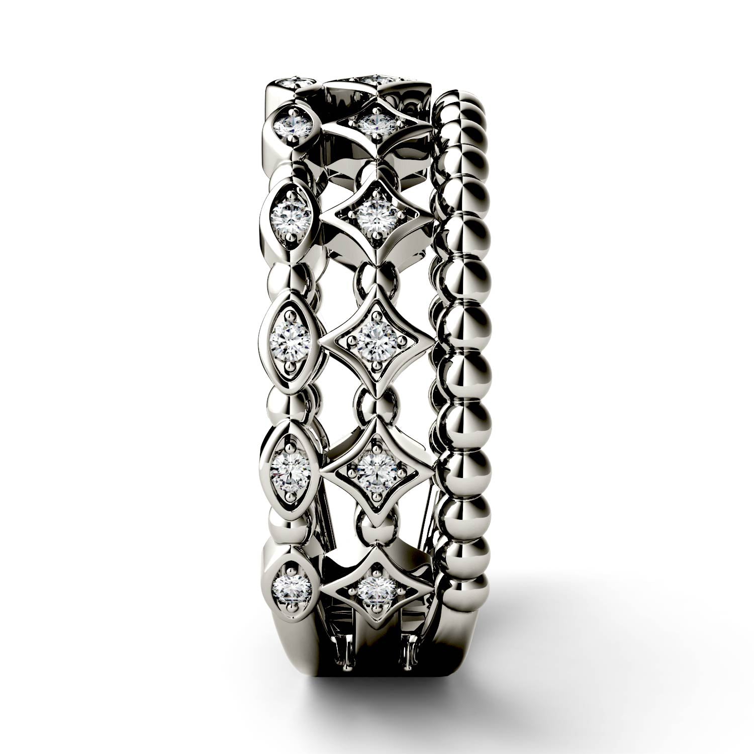 0.11 CTW DEW Triple Row Moissanite Stacker Ring in 14K White Gold