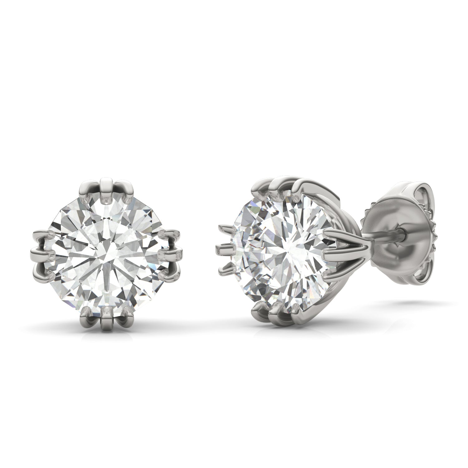 2.00 CTW DEW Round Moissanite Triple Prong Stud Earrings