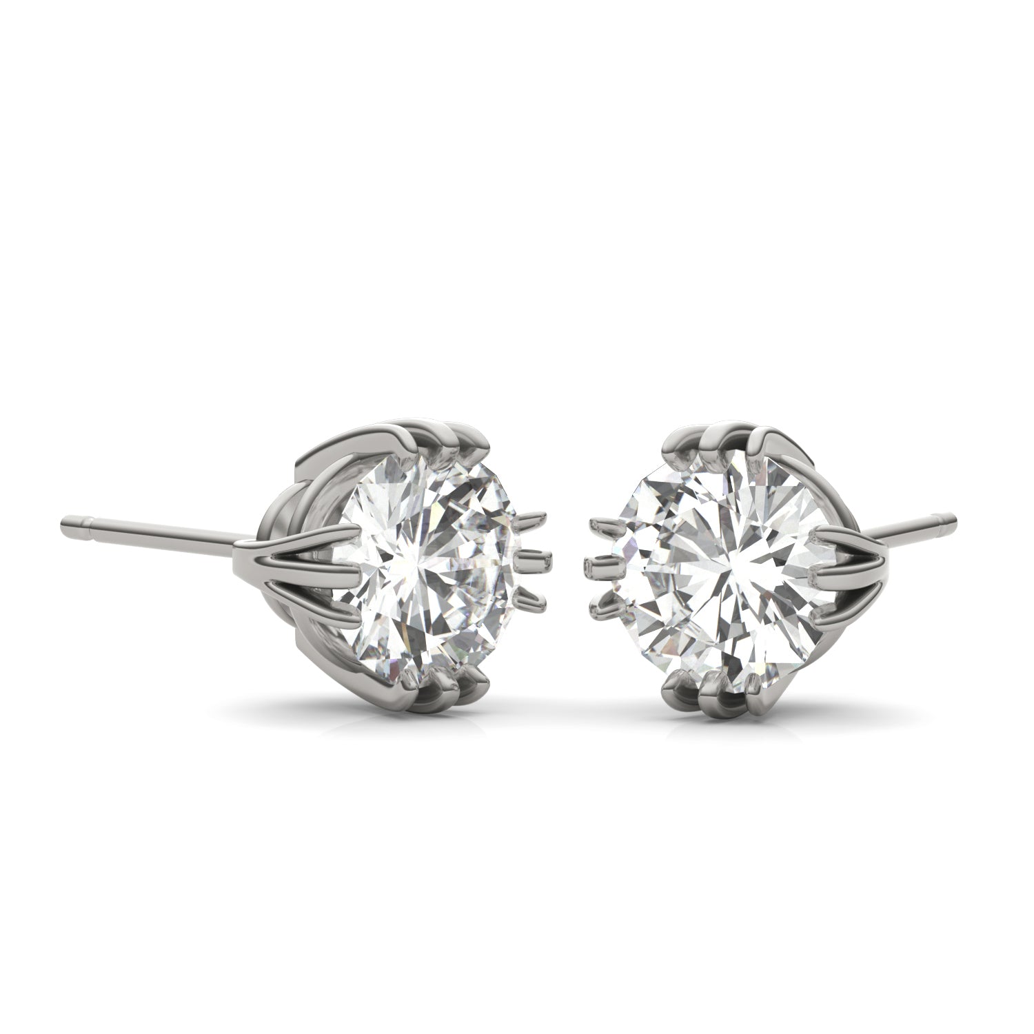 2.00 CTW DEW Round Moissanite Triple Prong Stud Earrings
