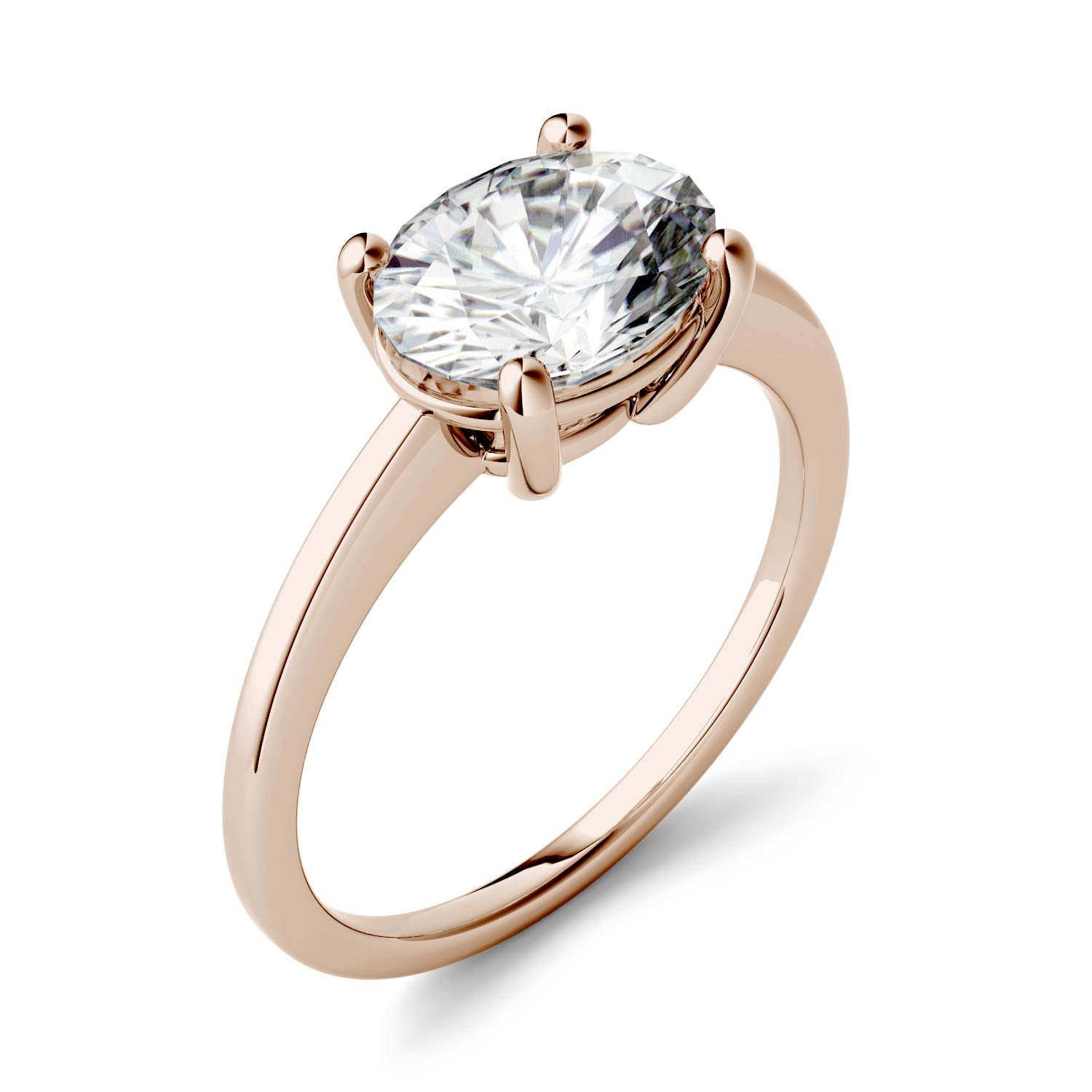 2.10 CTW DEW Oval Moissanite East-West Solitaire Engagement Ring in 14K Rose Gold