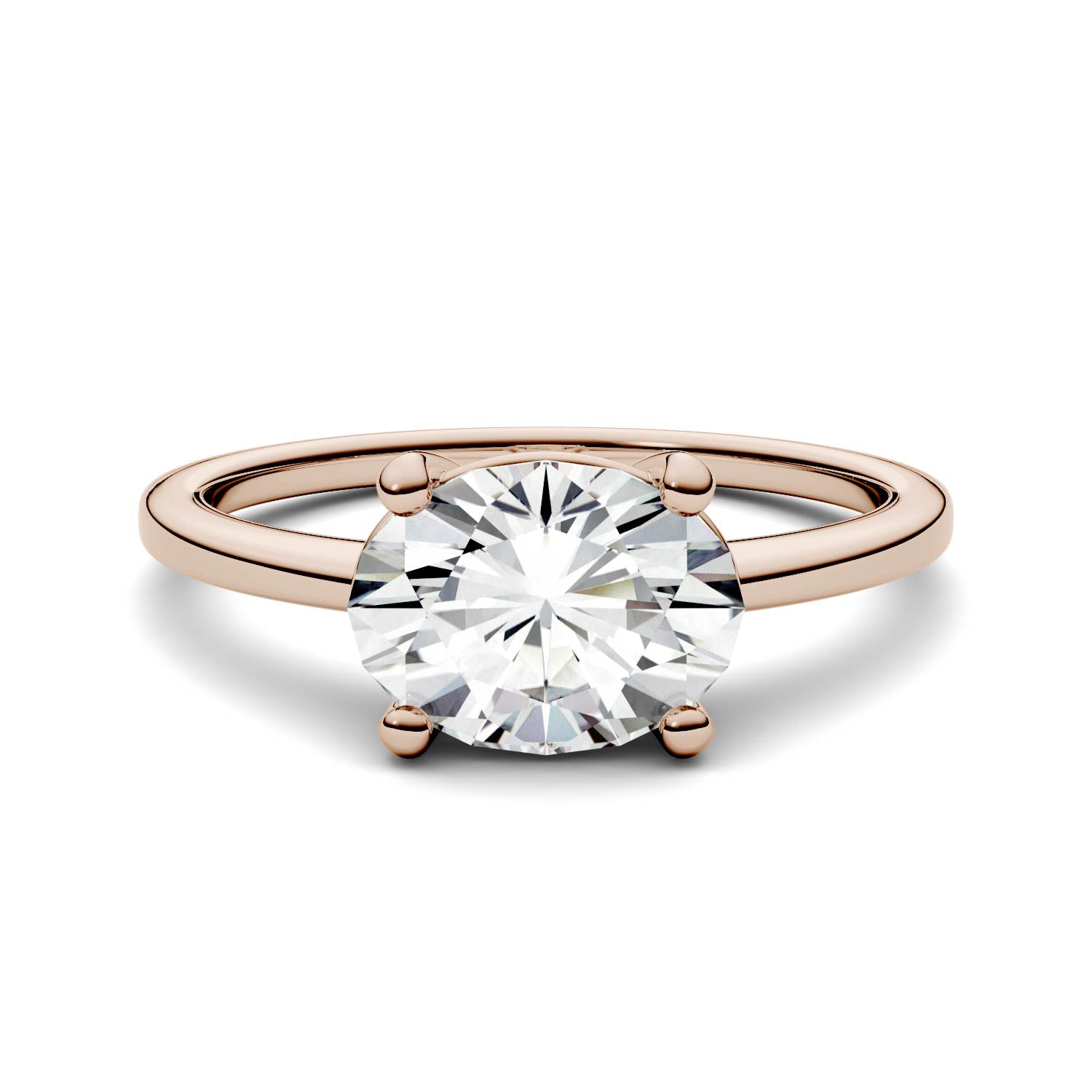 2.10 CTW DEW Oval Moissanite East-West Solitaire Engagement Ring in 14K Rose Gold
