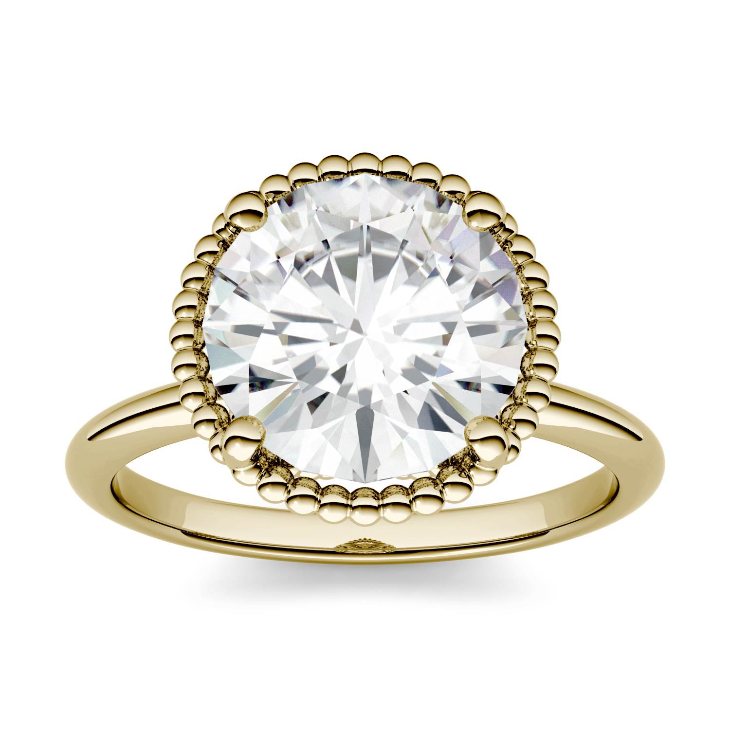 3.60 CTW DEW Round Moissanite Beaded Solitaire Engagement Ring in 14K Yellow Gold