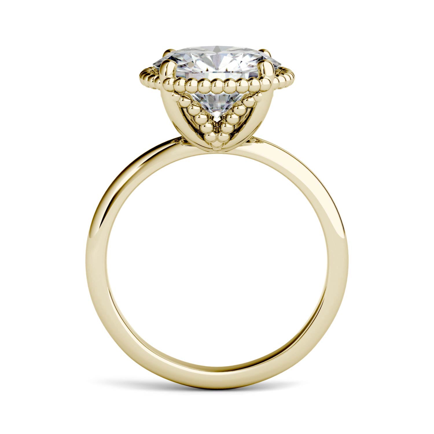 3.60 CTW DEW Round Moissanite Beaded Solitaire Engagement Ring in 14K Yellow Gold