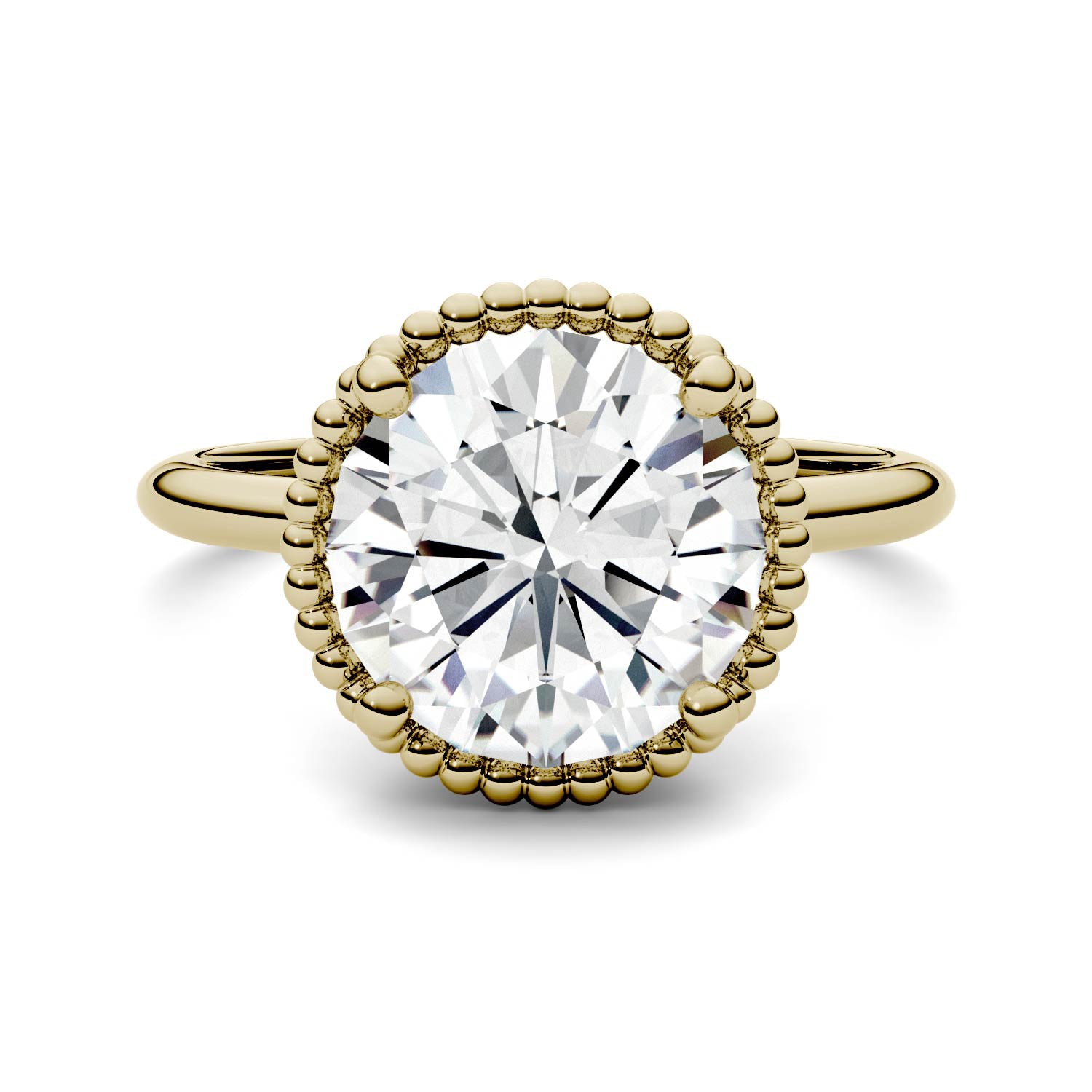 3.60 CTW DEW Round Moissanite Beaded Solitaire Engagement Ring in 14K Yellow Gold