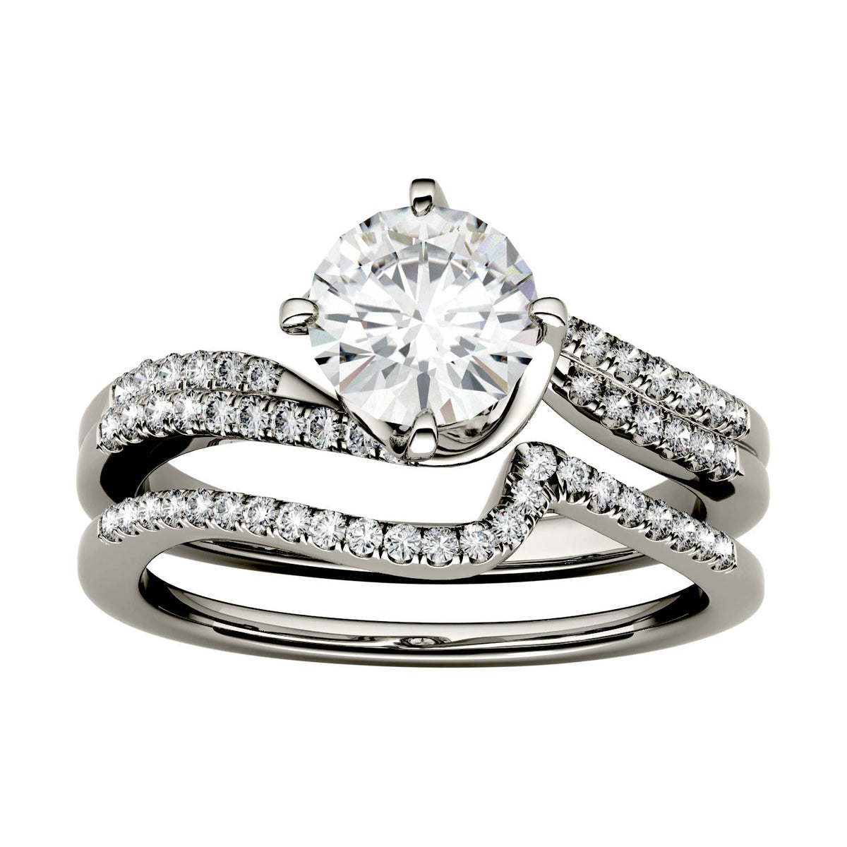 1.38 CTW DEW Round Moissanite Bridal Set in 14K White Gold