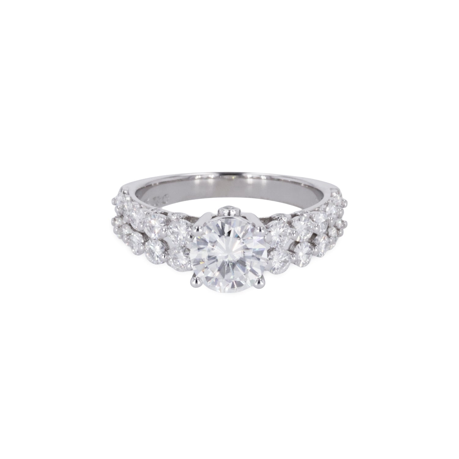 2.15 CTW DEW Round Moissanite Two-Row Engagement Ring in 14K White Gold