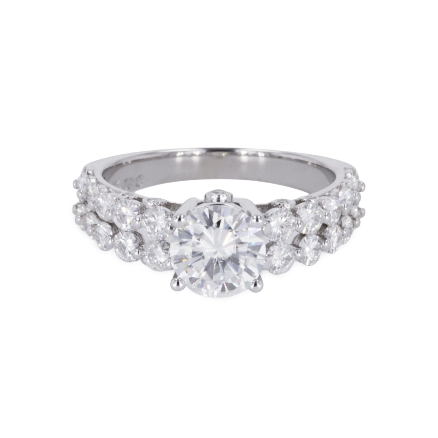 2.15 CTW DEW Round Moissanite Two-Row Engagement Ring in 14K White Gold