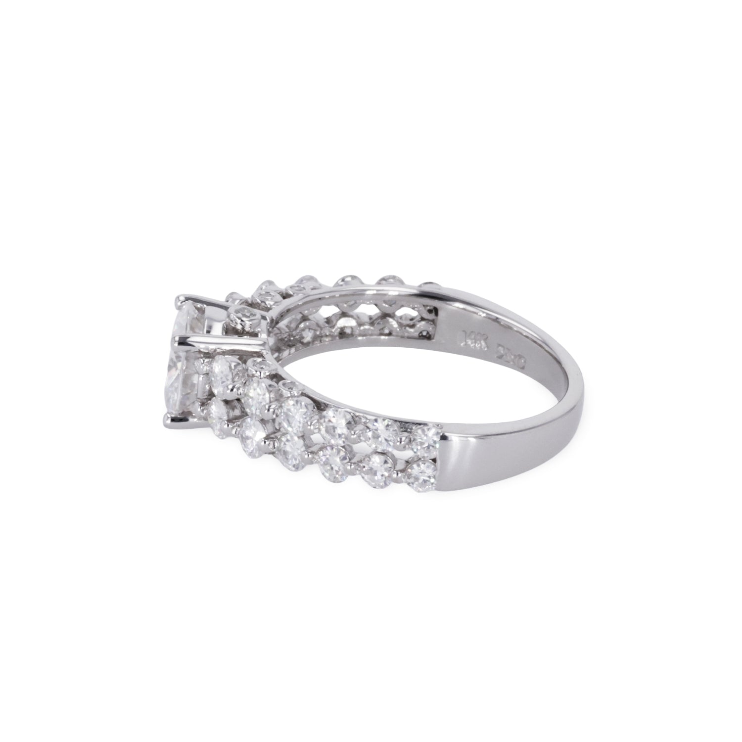 2.15 CTW DEW Round Moissanite Two-Row Engagement Ring in 14K White Gold