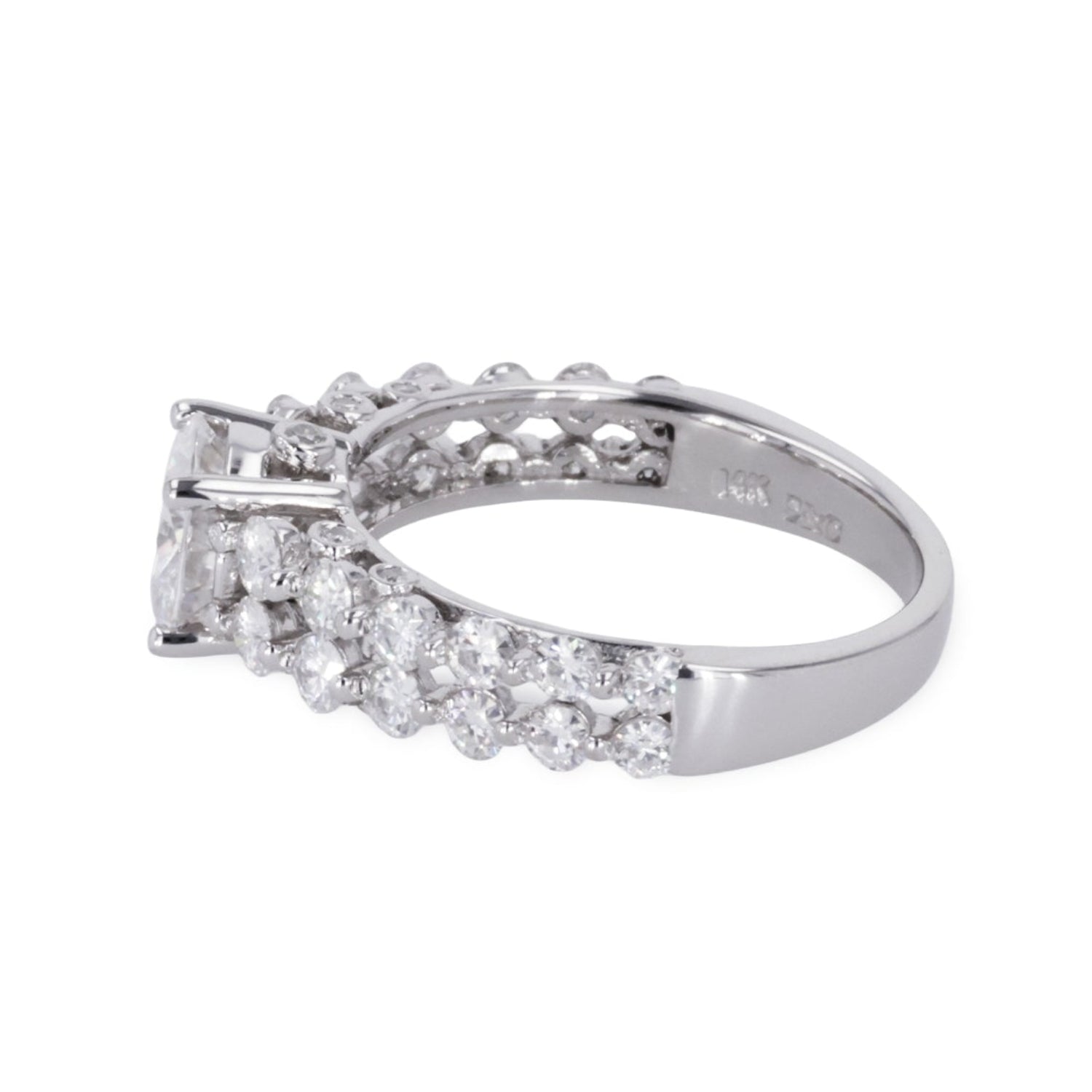 2.15 CTW DEW Round Moissanite Two-Row Engagement Ring in 14K White Gold
