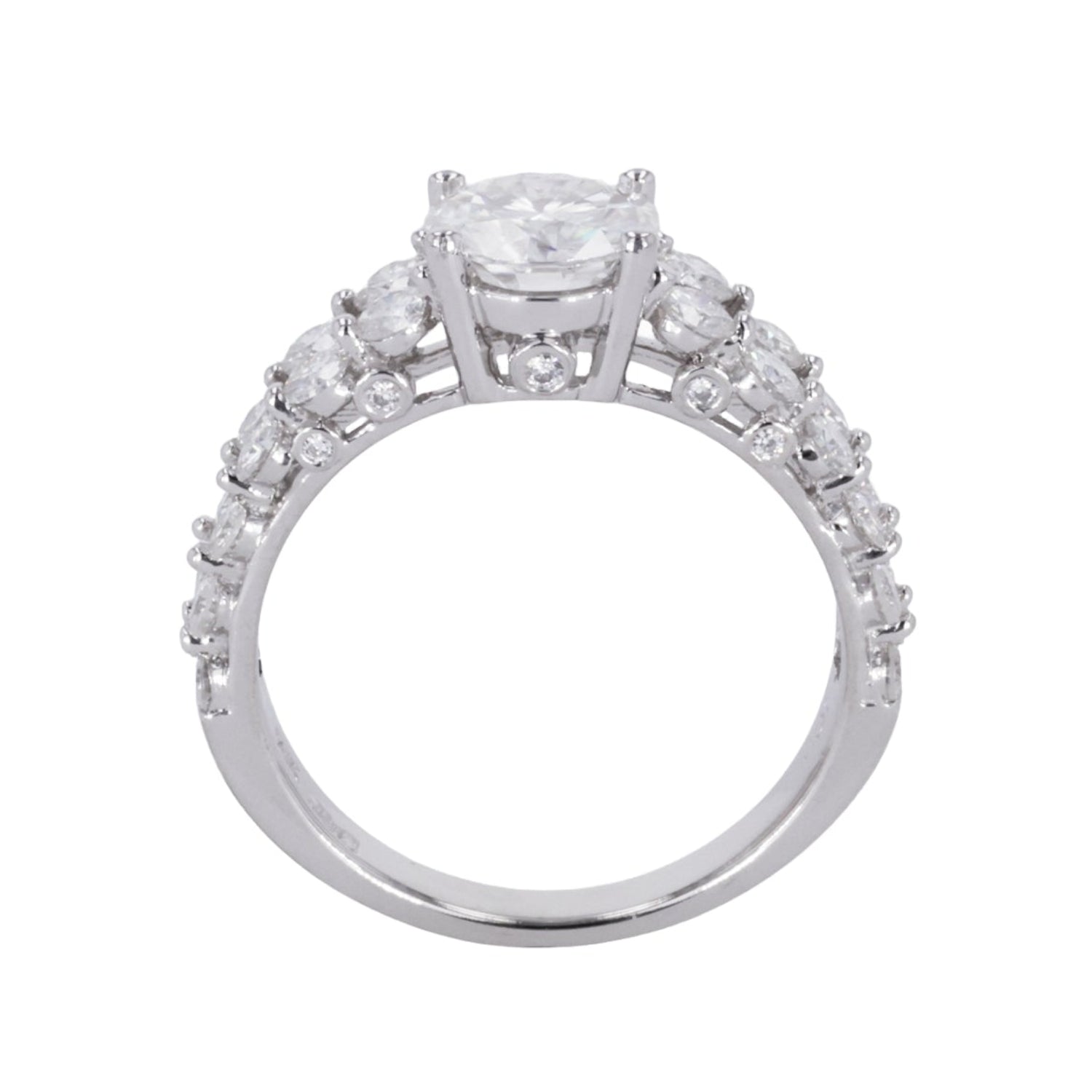2.15 CTW DEW Round Moissanite Two-Row Engagement Ring in 14K White Gold