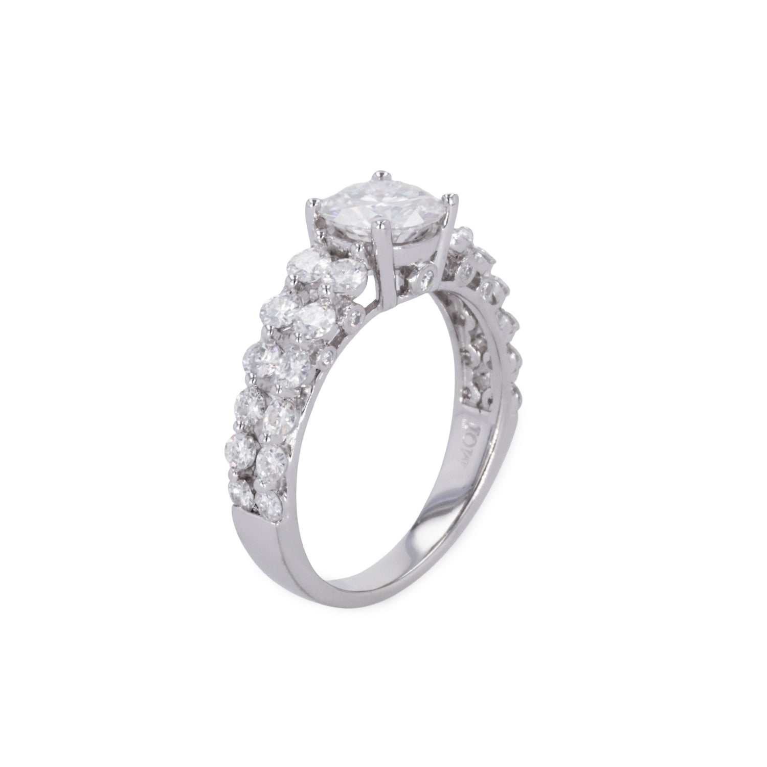 2.15 CTW DEW Round Moissanite Two-Row Engagement Ring in 14K White Gold