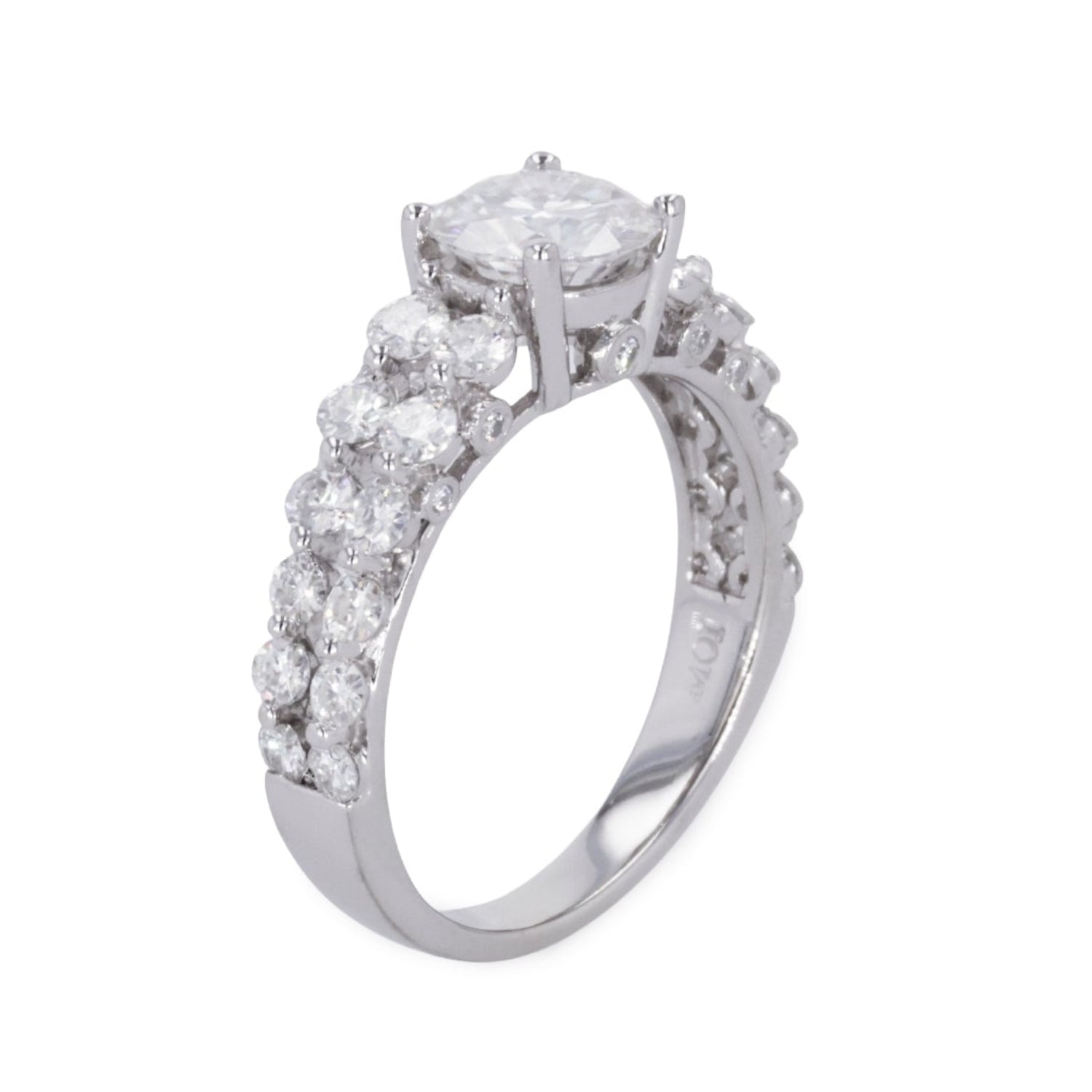 2.15 CTW DEW Round Moissanite Two-Row Engagement Ring in 14K White Gold