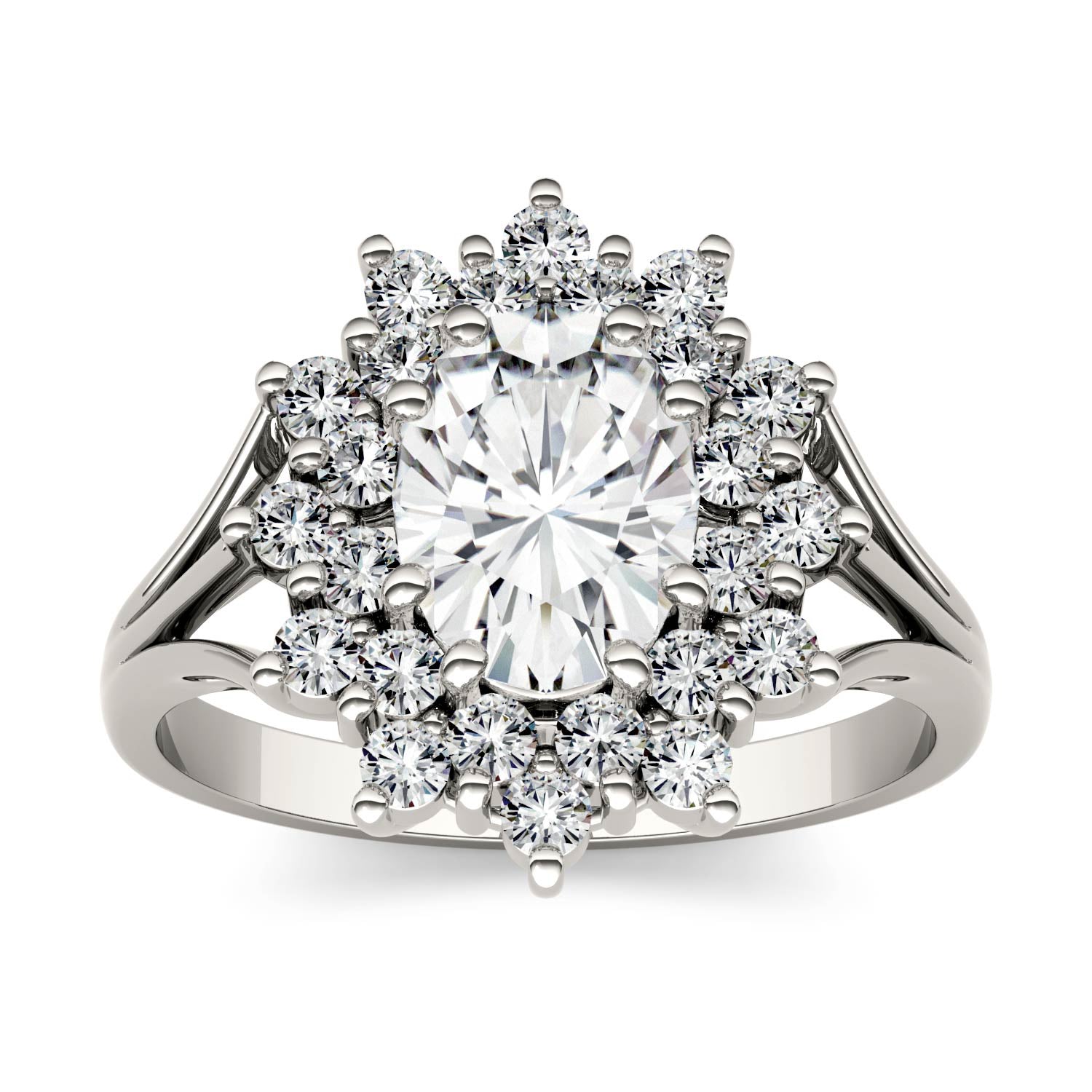 1.98 CTW DEW Oval Moissanite Floral Halo Ring in 14K White Gold