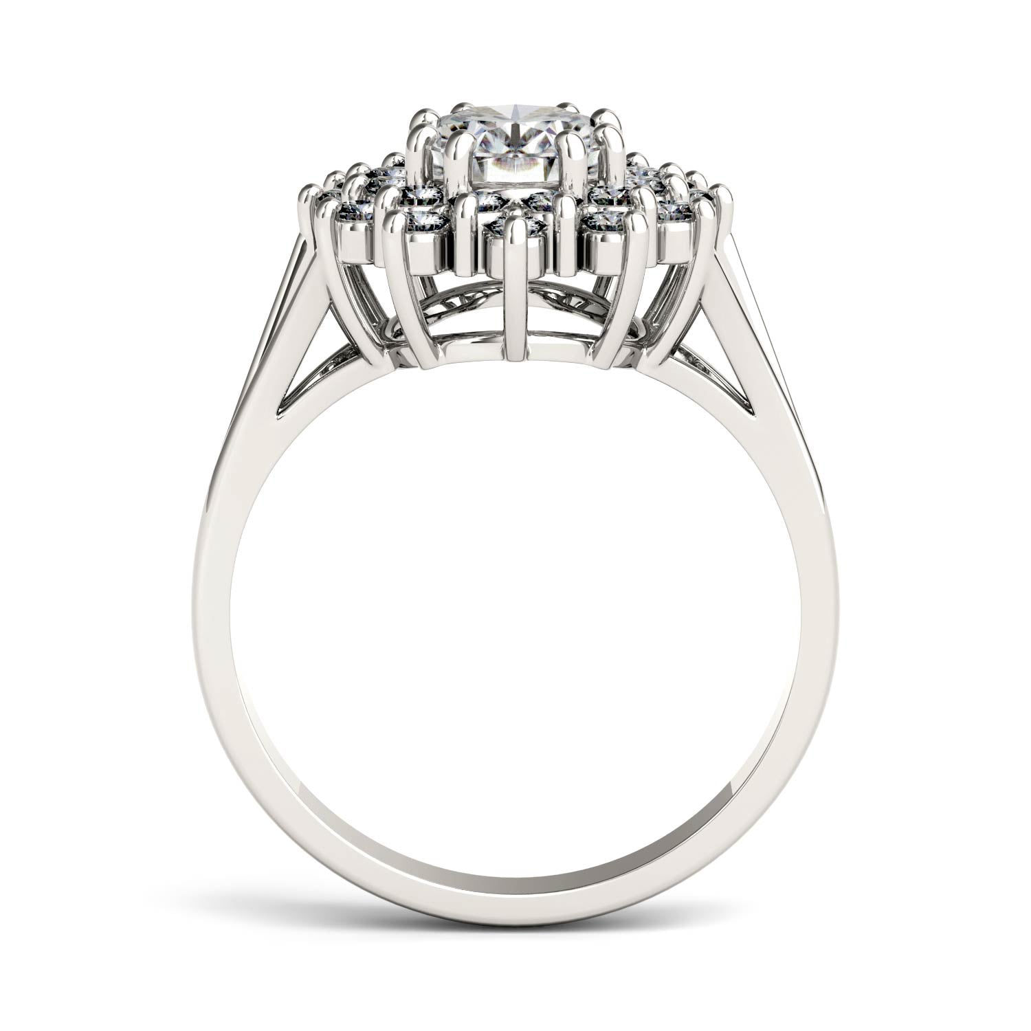 1.98 CTW DEW Oval Moissanite Floral Halo Ring in 14K White Gold