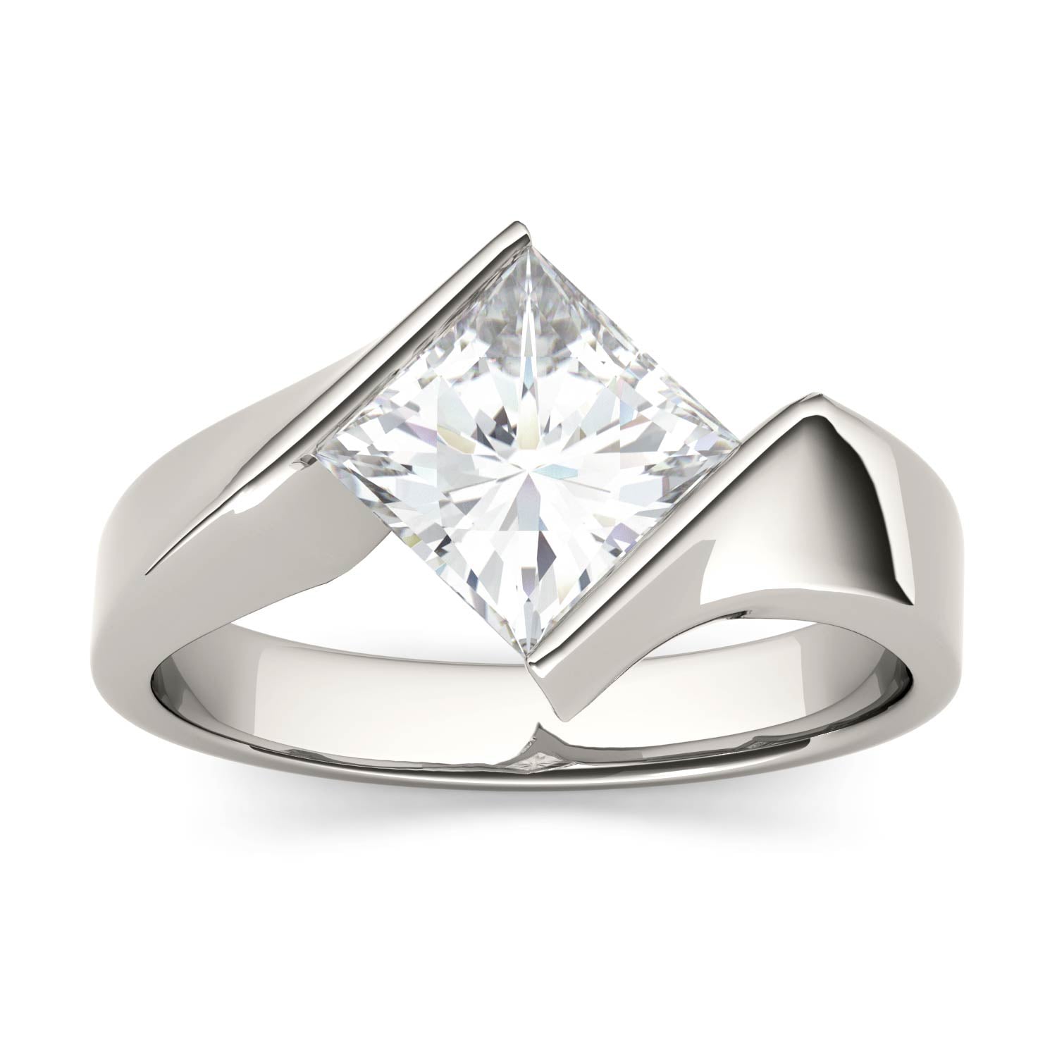 CTW DEW Square Moissanite Channel-Set Bypass Engagement Ring in