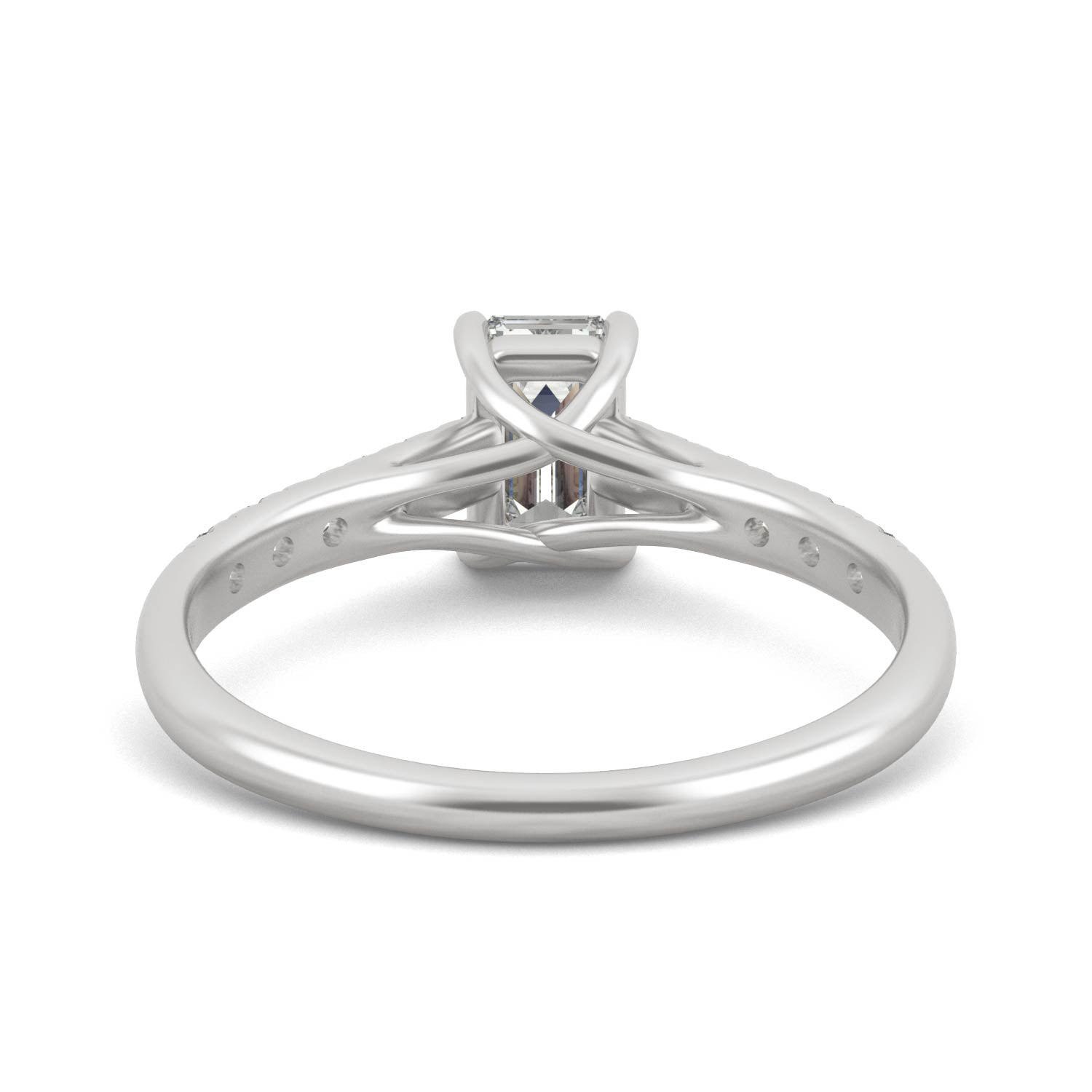 1.24 CTW DEW Emerald Moissanite Side-Stone Engagement Ring in 14K White Gold