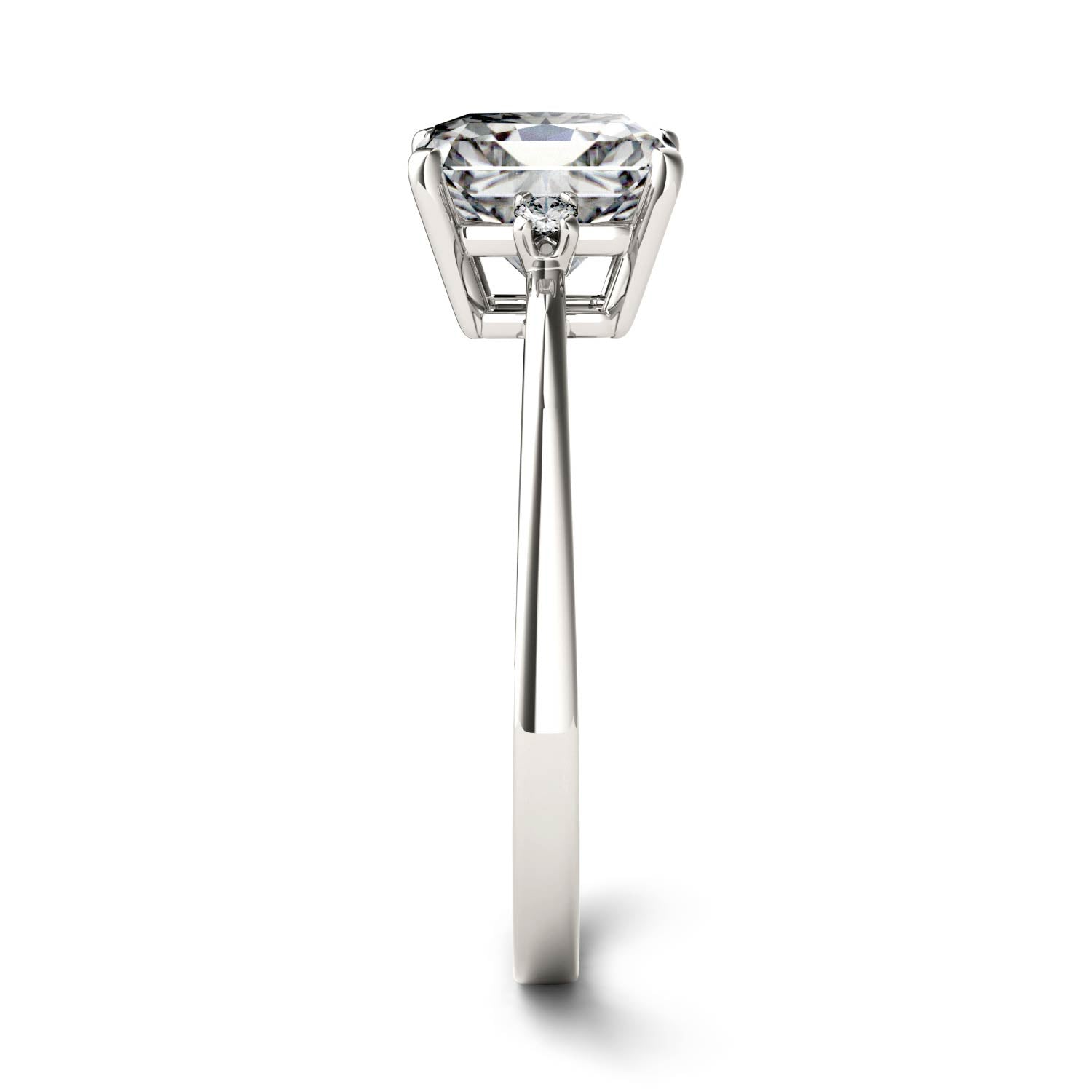 1.82 CTW DEW Radiant Forever One Moissanite Solitaire with Side Accents Engagement Ring in 14K White Gold,