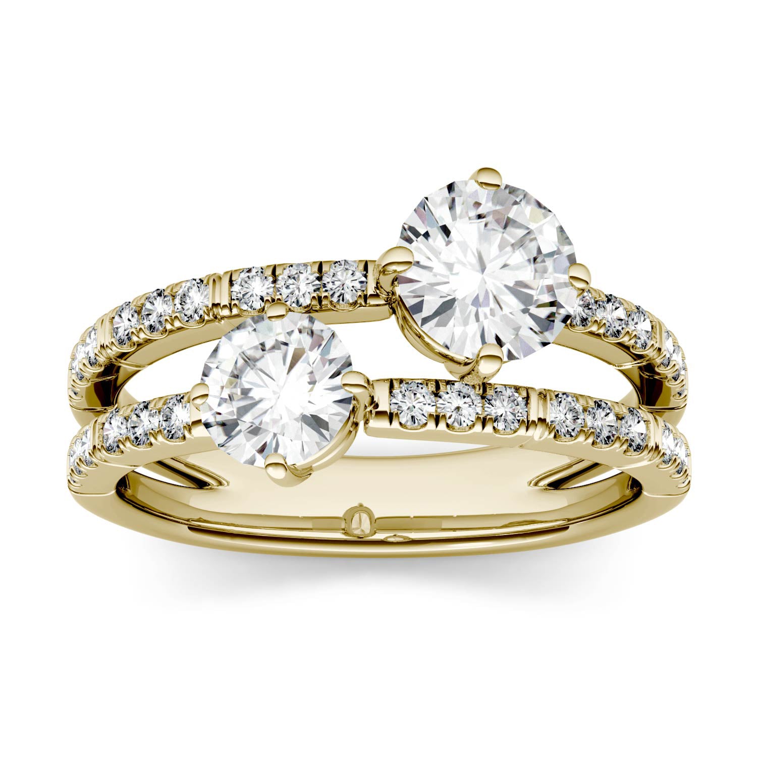 1.60 CTW DEW Round Moissanite Open Two-Stone Ring in 14K Yellow Gold