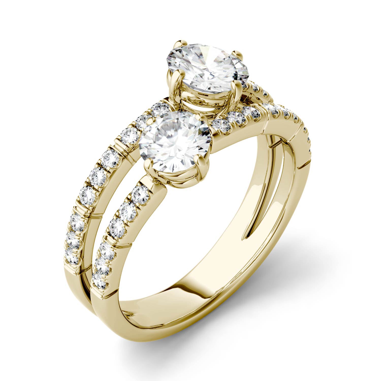 1.60 CTW DEW Round Moissanite Open Two-Stone Ring in 14K Yellow Gold
