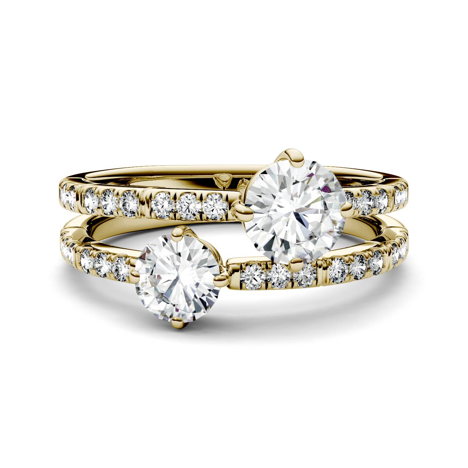 1.60 CTW DEW Round Moissanite Open Two-Stone Ring in 14K Yellow Gold