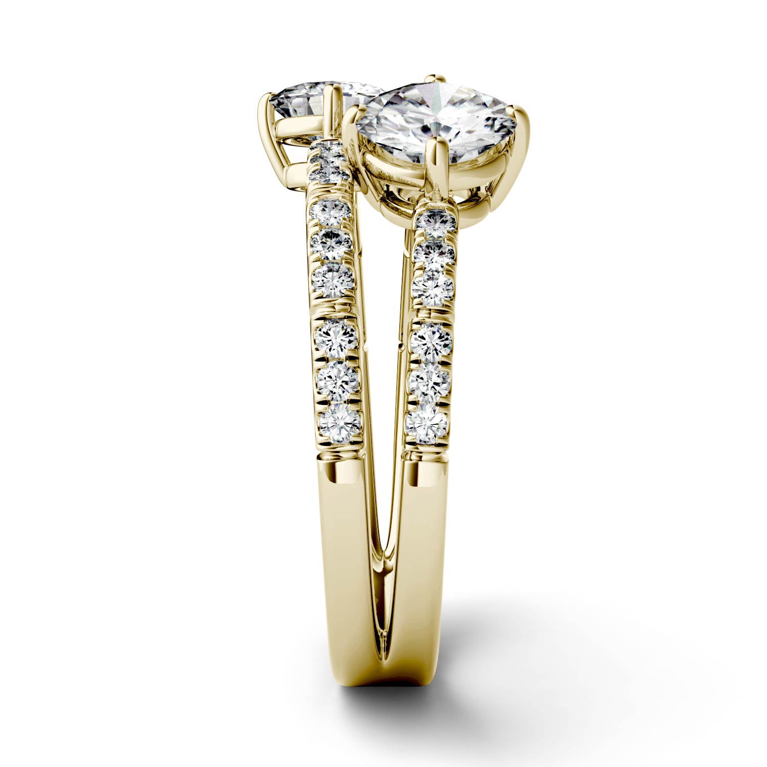 1.60 CTW DEW Round Moissanite Open Two-Stone Ring in 14K Yellow Gold