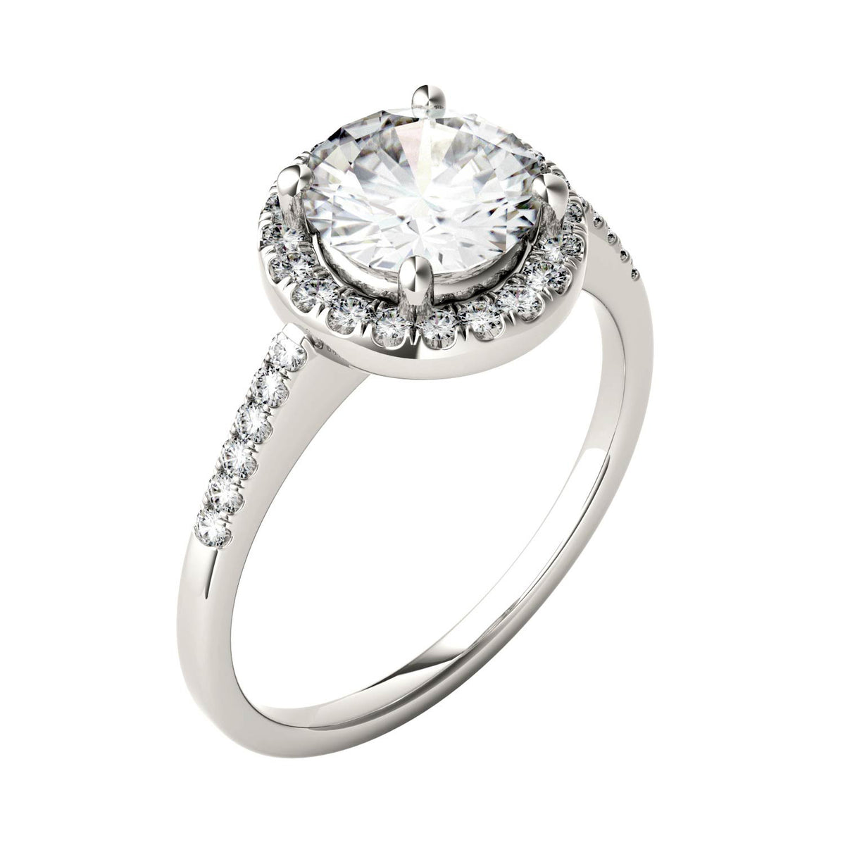 1.82 CTW DEW Round Moissanite Halo Ring in 14K White Gold