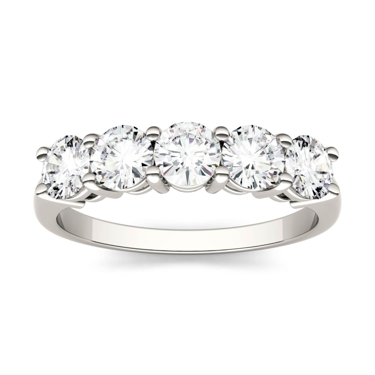 1.15 CTW DEW Round Moissanite Five-Stone Anniversary Band in 14K White Gold