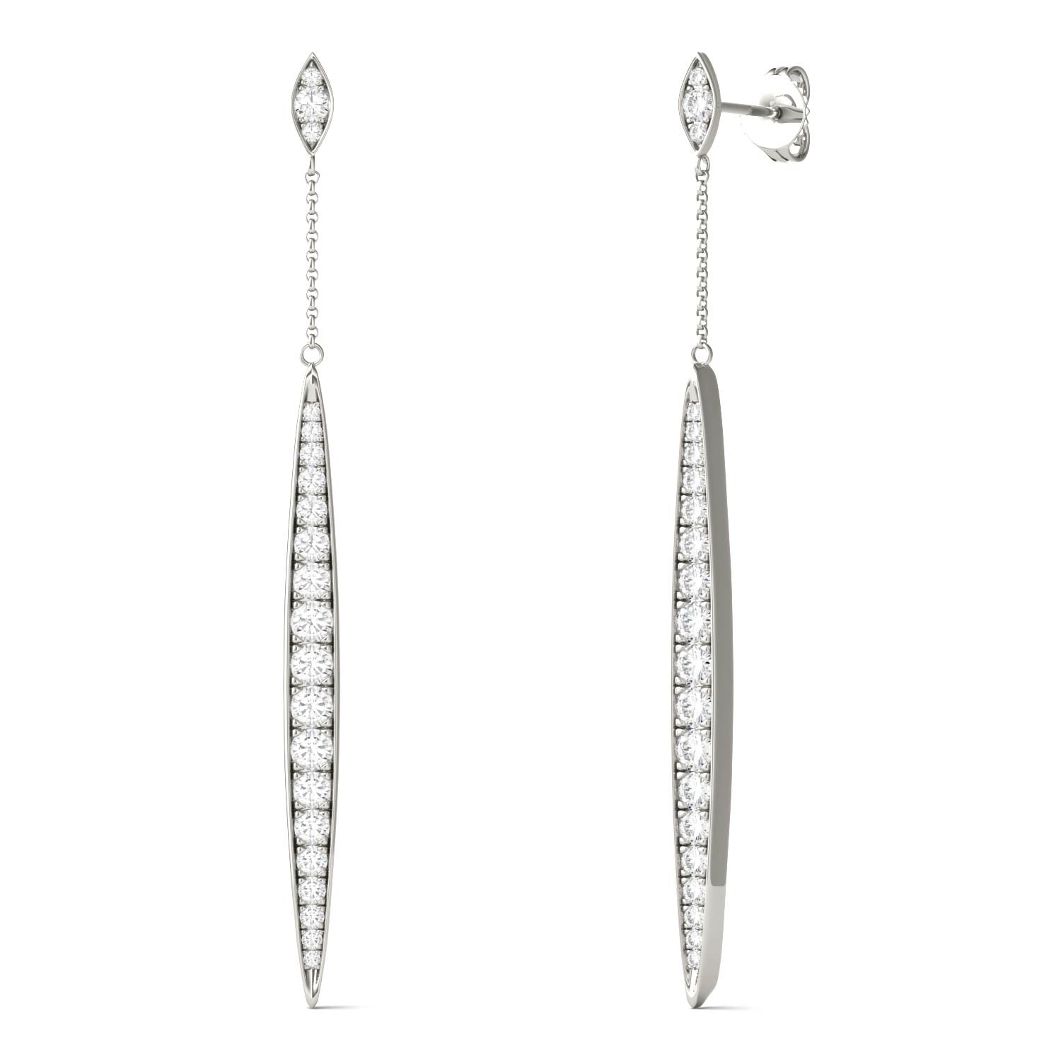 1.02 CTW DEW Round Moissanite Dangle Drop Earrings in 14K White Gold