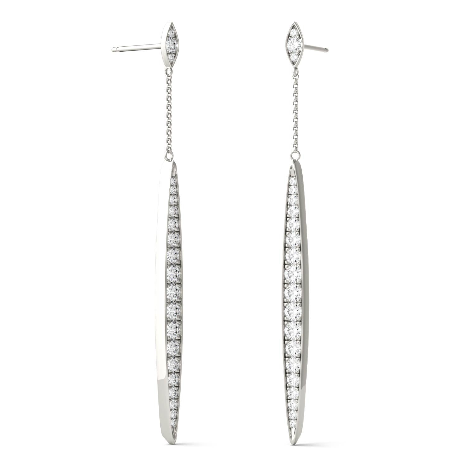 1.02 CTW DEW Round Moissanite Dangle Drop Earrings in 14K White Gold