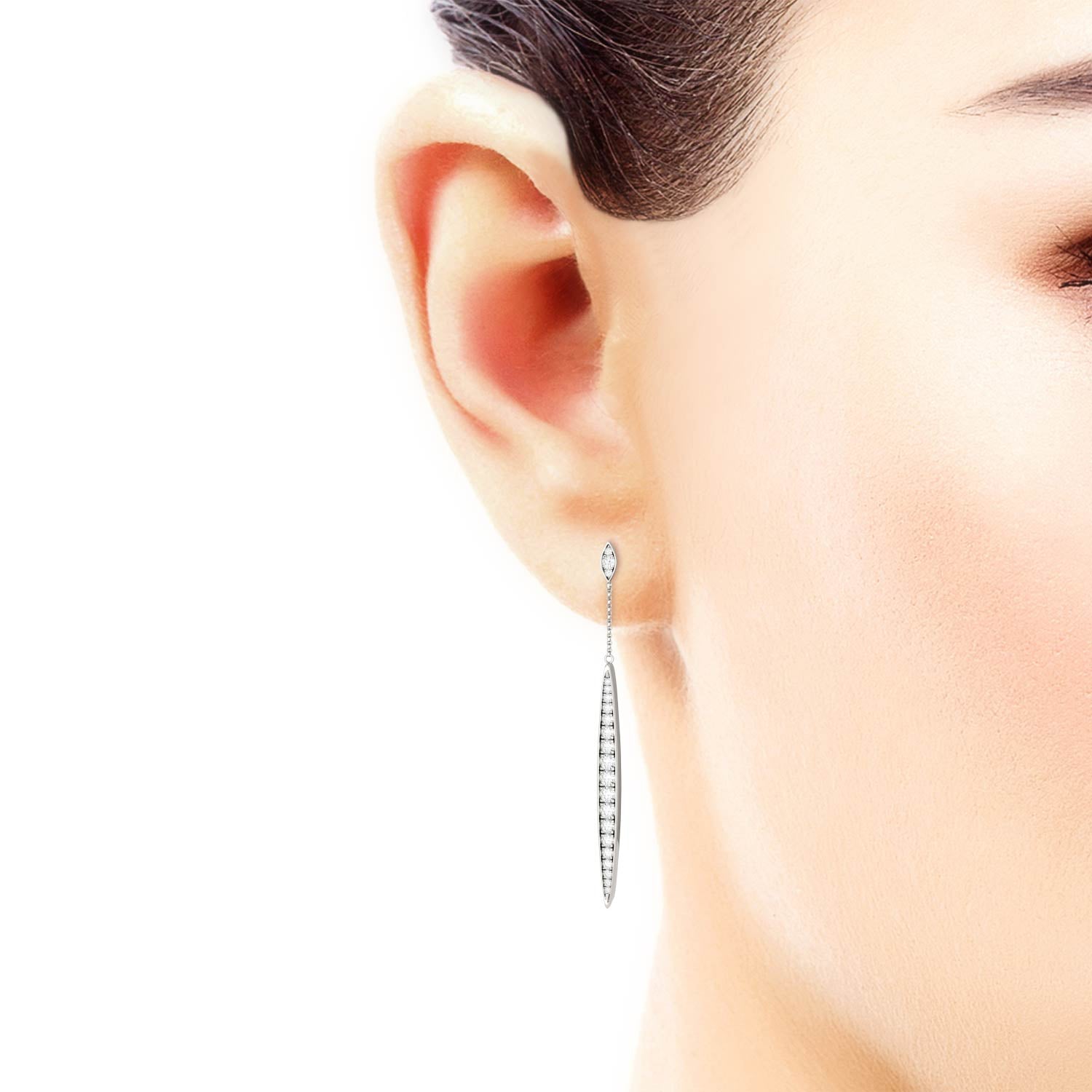1.02 CTW DEW Round Moissanite Dangle Drop Earrings in 14K White Gold