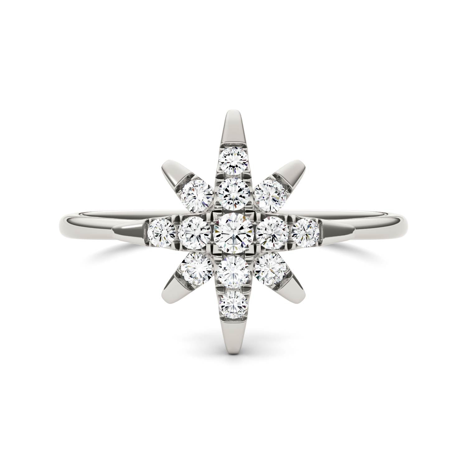 0.22 CTW DEW Moissanite Starburst Ring in 14K White Gold